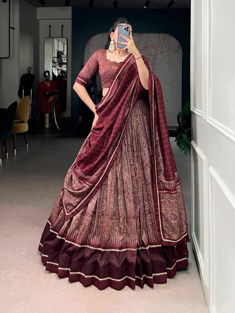 Ynf Silk KESH134 ISHANYA-01 Lehengas Wholesale Fancy Lehenga Kalamkari Lehenga Embroidered Lehenga Manufacturer- Kapda Export