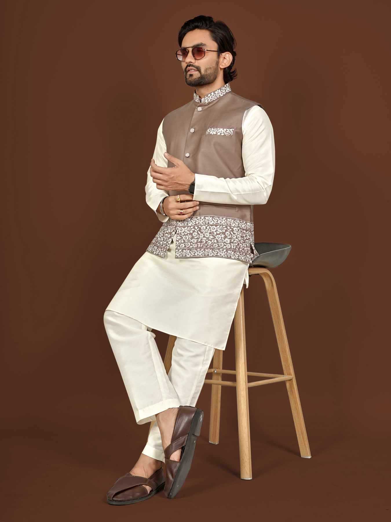 Ynf Silk KESH747 AAGAMAN Mens Wear Wholesale Mens Kurtas Embroidered Kurta Pajama Designer Ethnic Set Manufacturer- Kapda Export