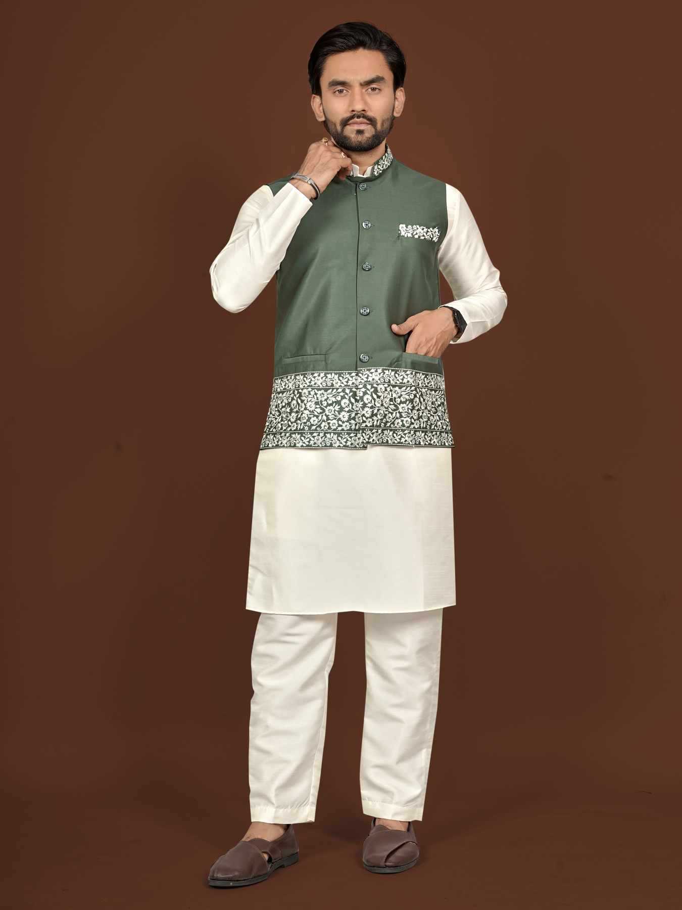 Ynf Silk KESH747 AAGAMAN Mens Wear Wholesale Mens Kurtas Embroidered Kurta Pajama Designer Ethnic Set Manufacturer- Kapda Export