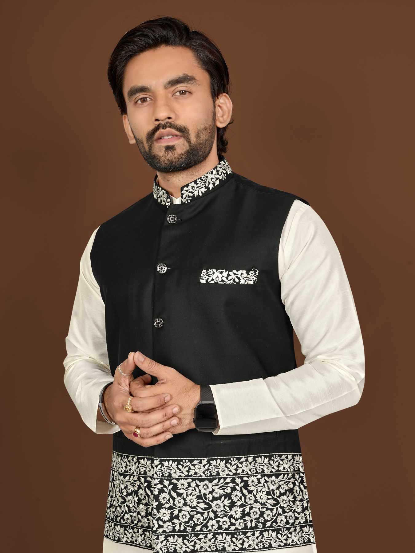Ynf Silk KESH747 AAGAMAN Mens Wear Wholesale Mens Kurtas Embroidered Kurta Pajama Designer Ethnic Set Manufacturer- Kapda Export