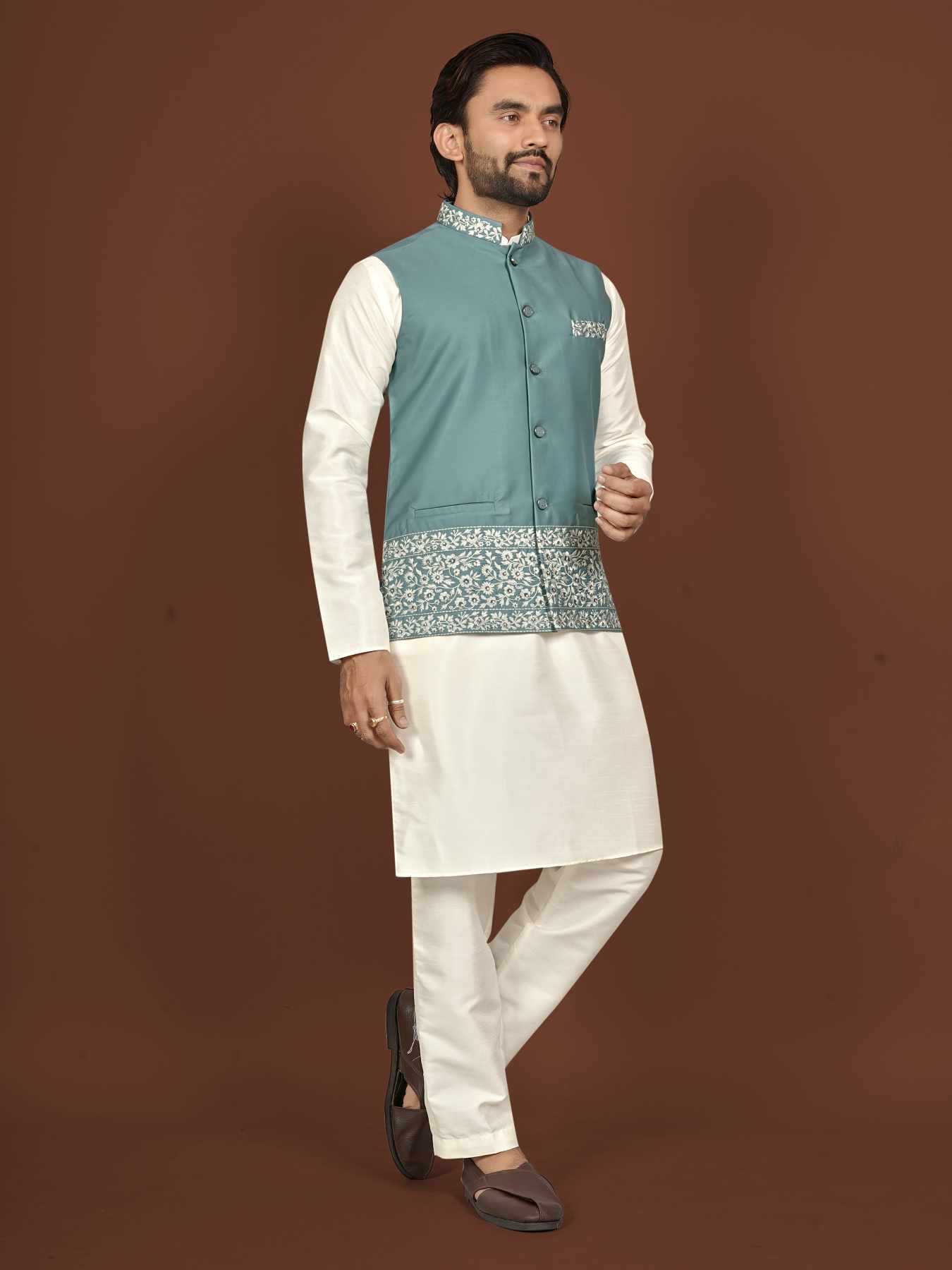 Ynf Silk KESH747 AAGAMAN Mens Wear Wholesale Mens Kurtas Embroidered Kurta Pajama Designer Ethnic Set Manufacturer- Kapda Export