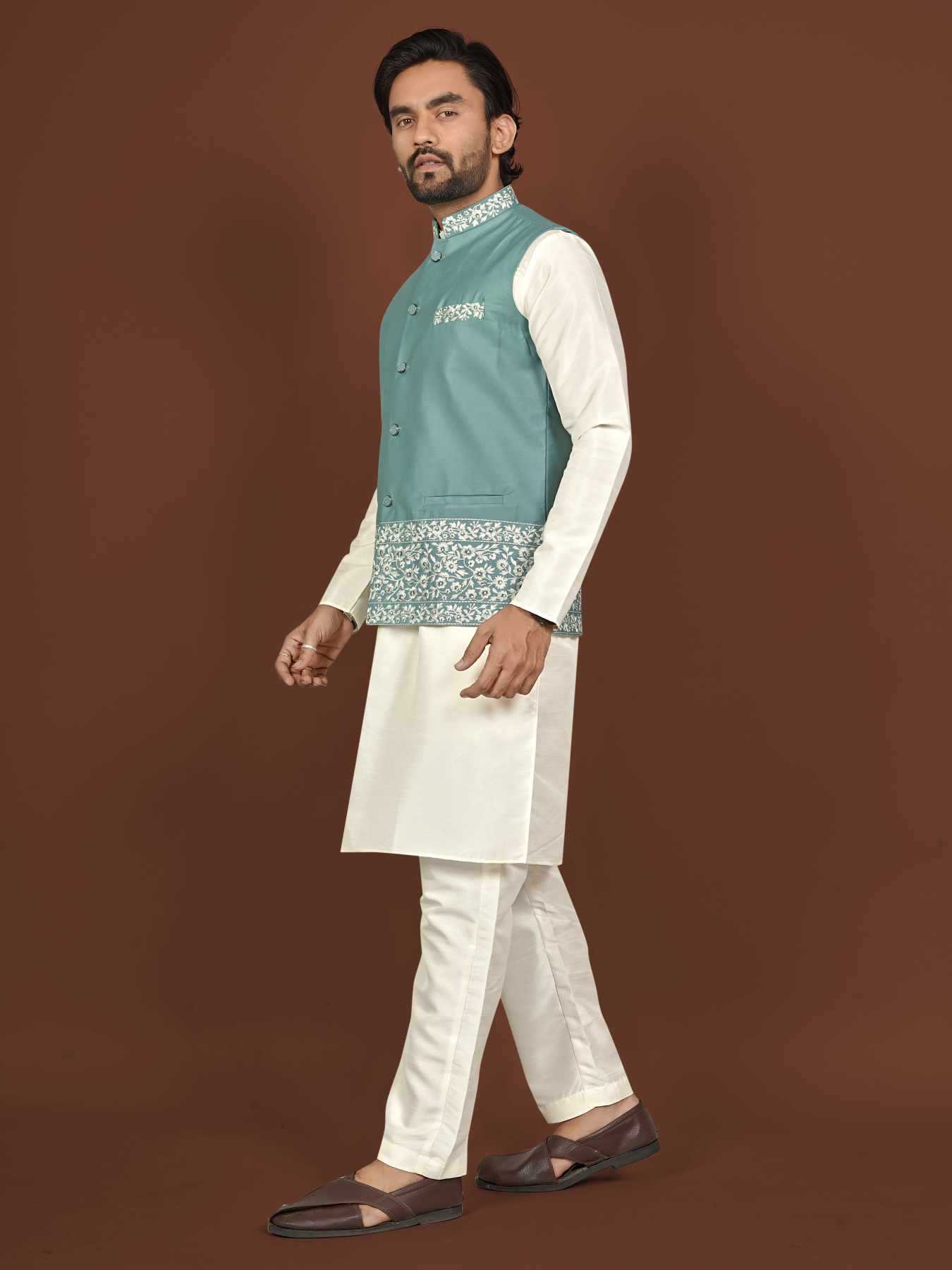 Ynf Silk KESH747 AAGAMAN Mens Wear Wholesale Mens Kurtas Embroidered Kurta Pajama Designer Ethnic Set Manufacturer- Kapda Export