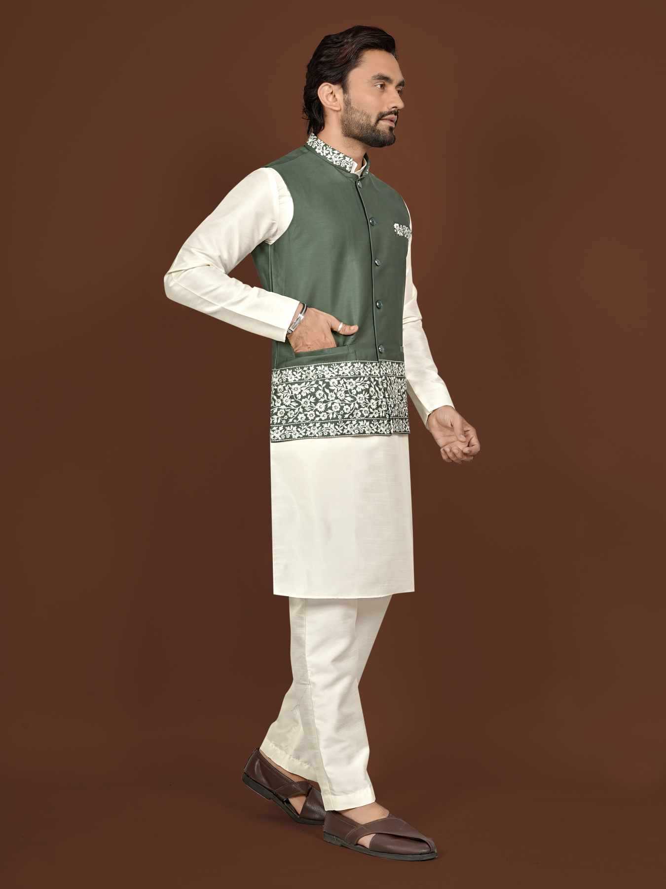 Ynf Silk KESH747 AAGAMAN Mens Wear Wholesale Mens Kurtas Embroidered Kurta Pajama Designer Ethnic Set Manufacturer- Kapda Export
