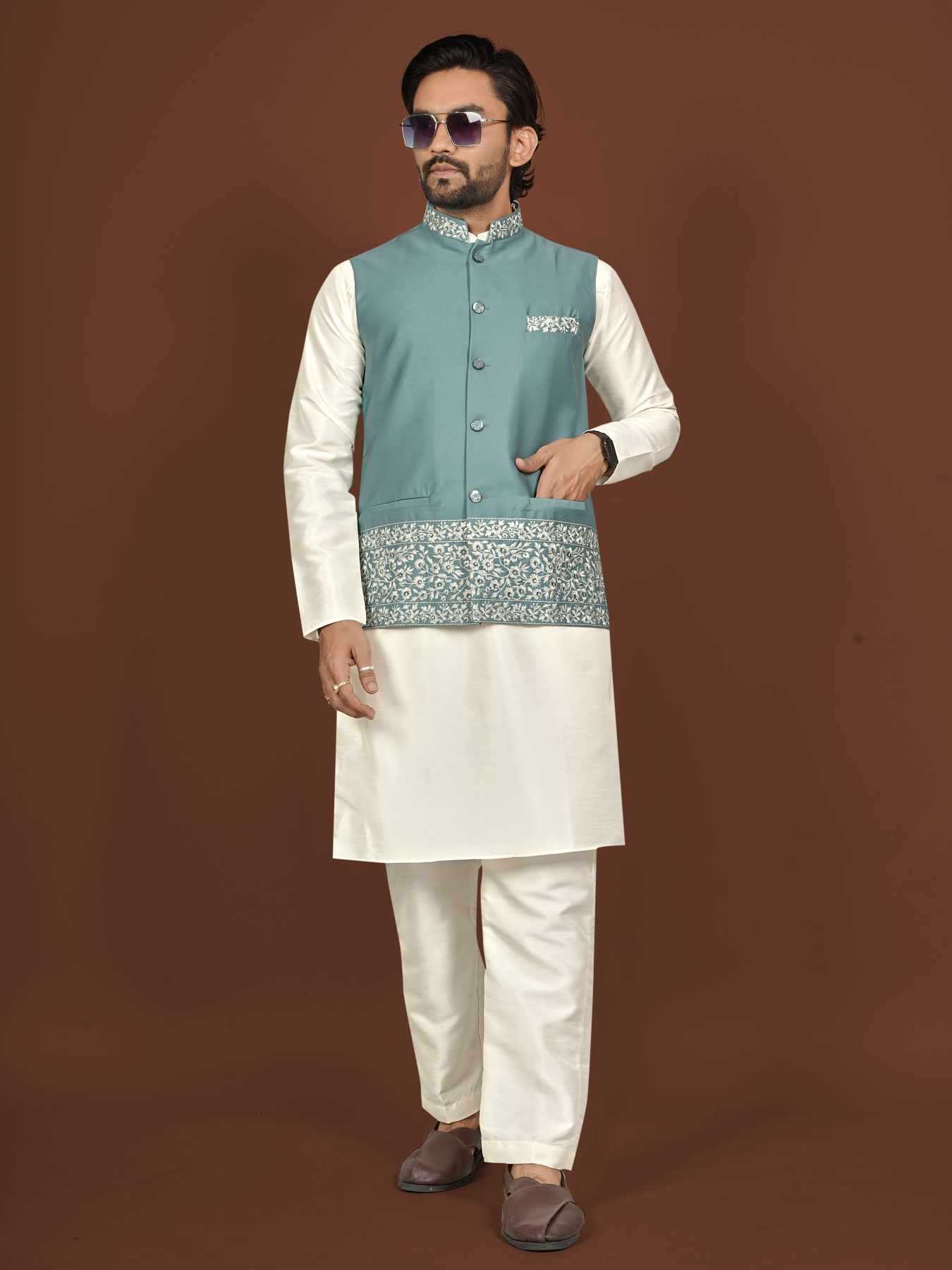 Ynf Silk KESH747 AAGAMAN Mens Wear Wholesale Mens Kurtas Embroidered Kurta Pajama Designer Ethnic Set Manufacturer- Kapda Export