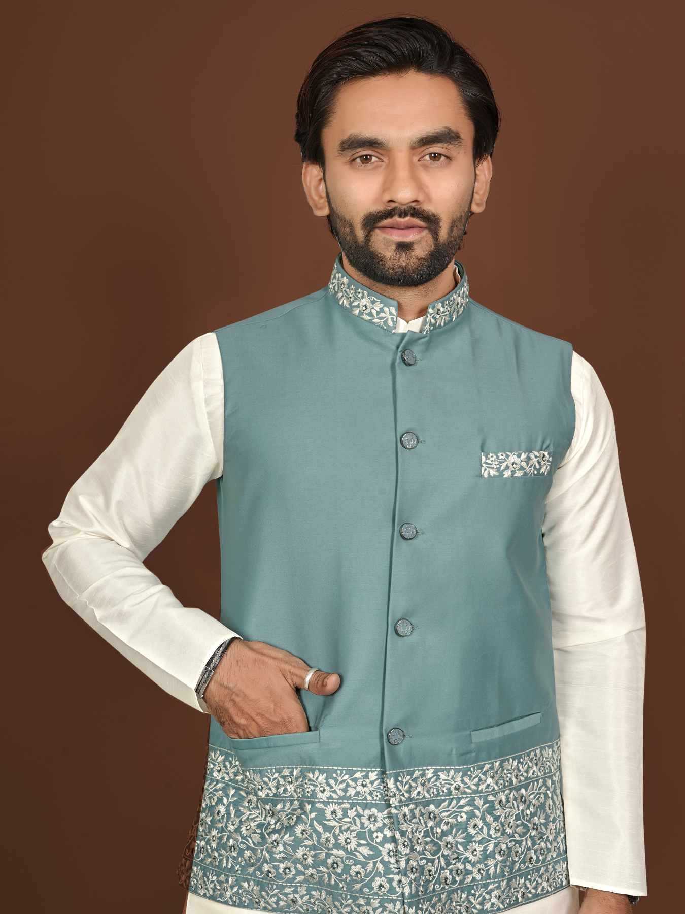 Ynf Silk KESH747 AAGAMAN Mens Wear Wholesale Mens Kurtas Embroidered Kurta Pajama Designer Ethnic Set Manufacturer- Kapda Export