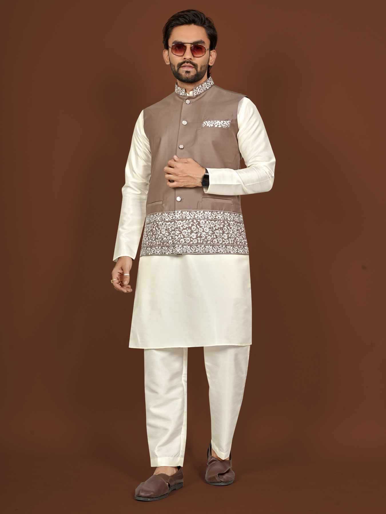 Ynf Silk KESH747 AAGAMAN Mens Wear Wholesale Mens Kurtas Embroidered Kurta Pajama Designer Ethnic Set Manufacturer- Kapda Export