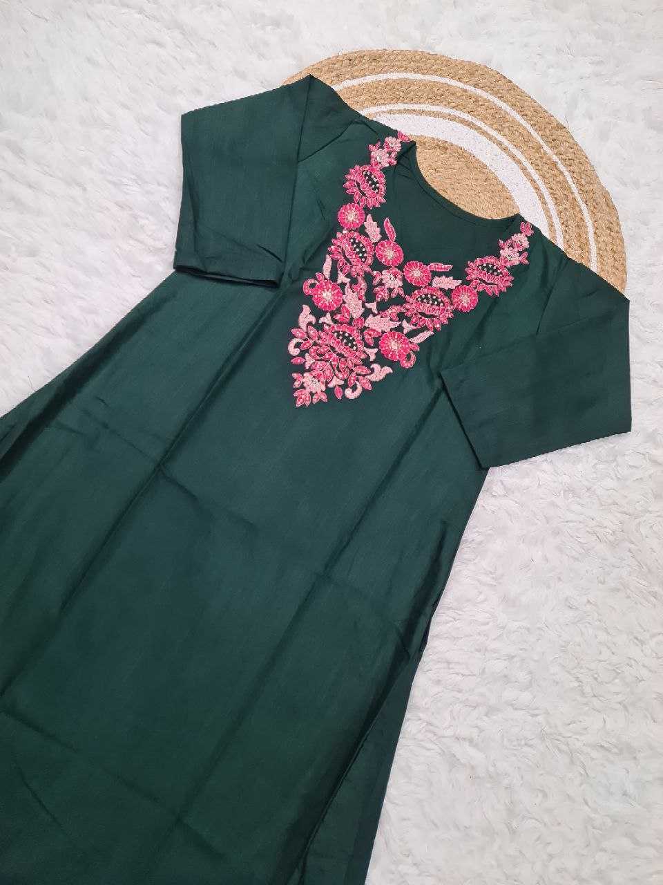 Ynf Slub Reyon KESH529 SC651 Kurti Wholesale Designer Kurtis Embroidered Kurtis Green Kurtis Manufacturer- Kapda Export