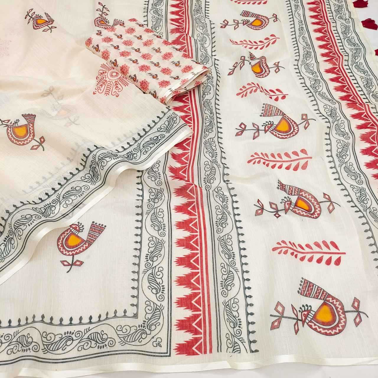 Ynf Soft Cotton RIN231 BIRDS Sarees Wholesale Designer Sarees Printed Sarees Cotton Linen Sarees Manufacturer- Kapda Export