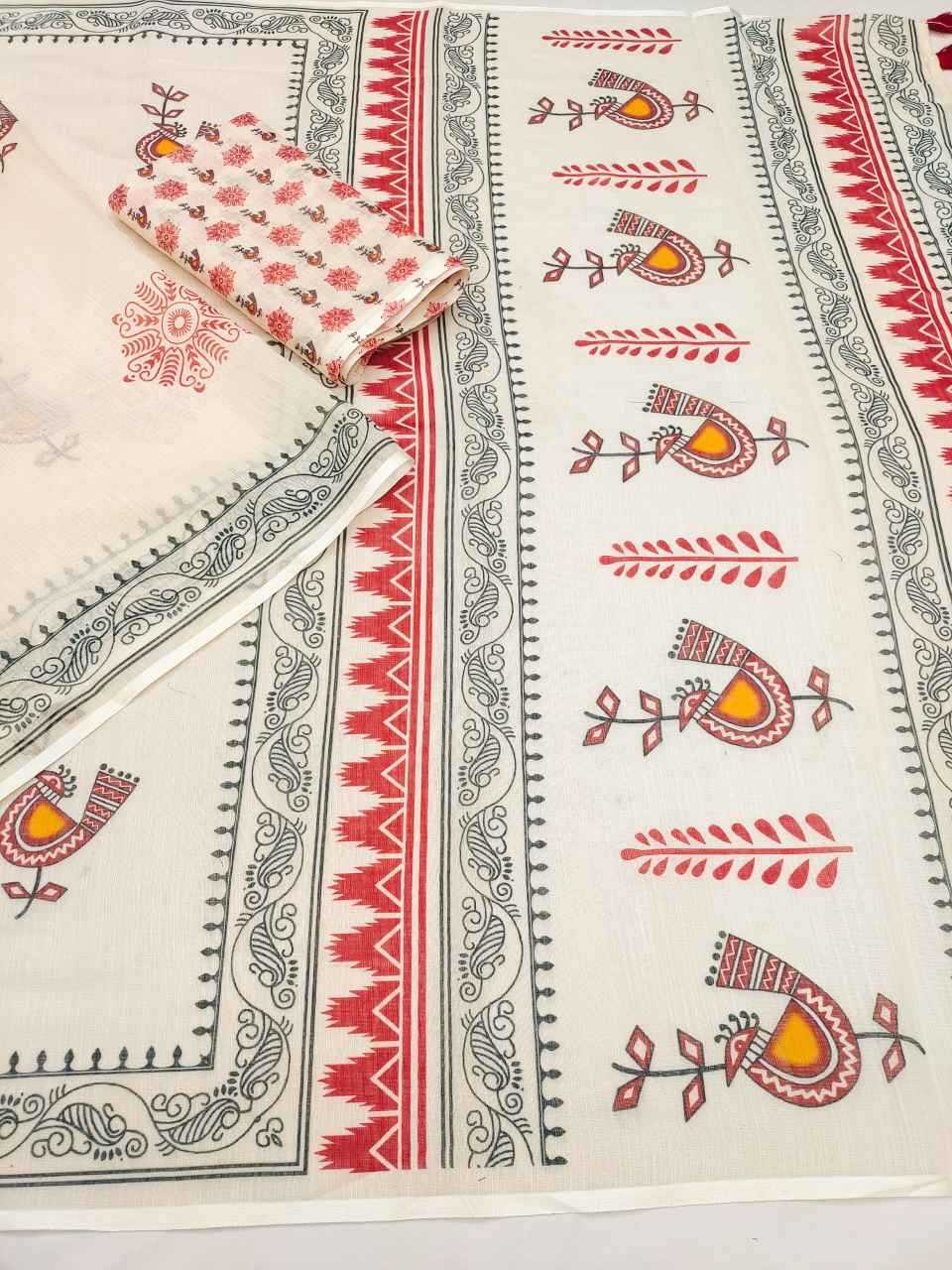 Ynf Soft Cotton RIN231 BIRDS Sarees Wholesale Designer Sarees Printed Sarees Cotton Linen Sarees Manufacturer- Kapda Export