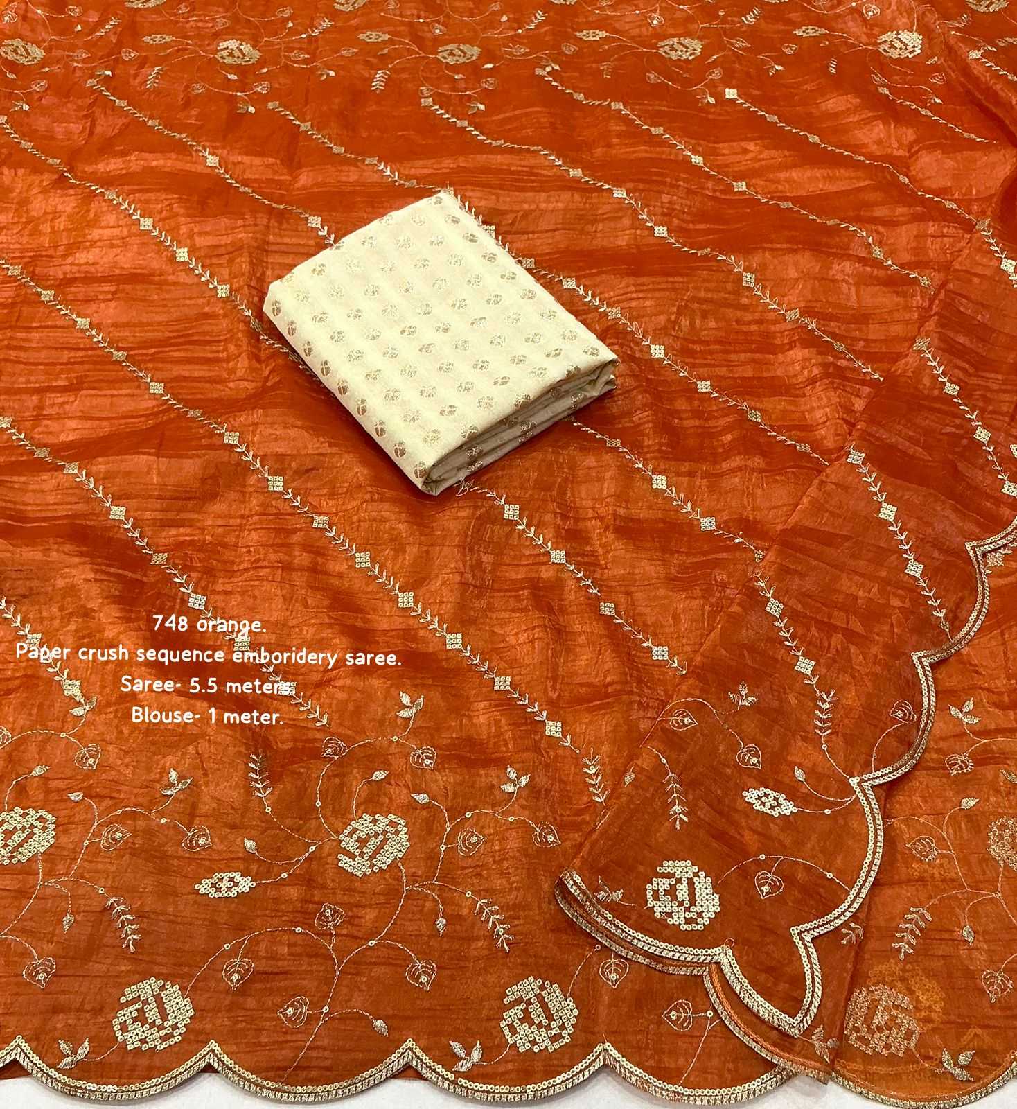 Ynf Soft Gold Crush KESH433 749 paper crush Sarees Wholesale Designer Sarees Embroidered Sarees Orange Sarees Manufacturer- Kapda Export
