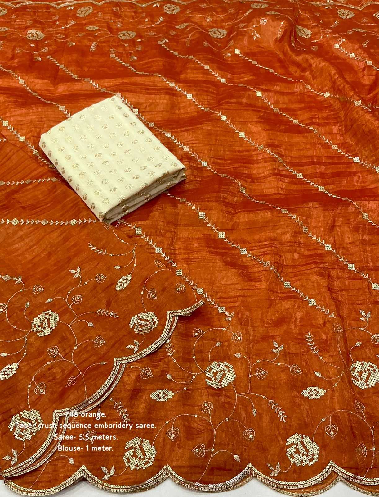 Ynf Soft Gold Crush KESH433 749 paper crush Sarees Wholesale Designer Sarees Embroidered Sarees Orange Sarees Manufacturer- Kapda Export