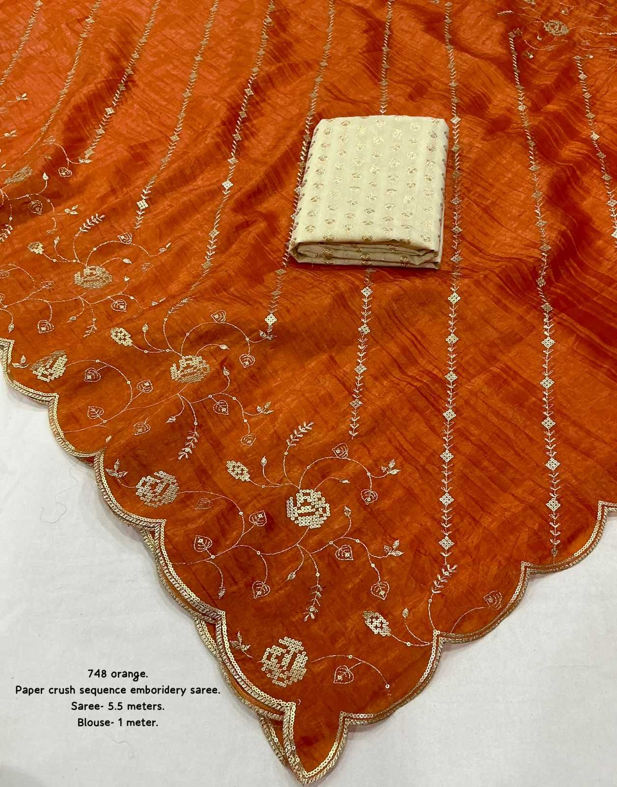 Ynf Soft Gold Crush KESH433 749 paper crush Sarees Wholesale Designer Sarees Embroidered Sarees Orange Sarees Manufacturer- Kapda Export