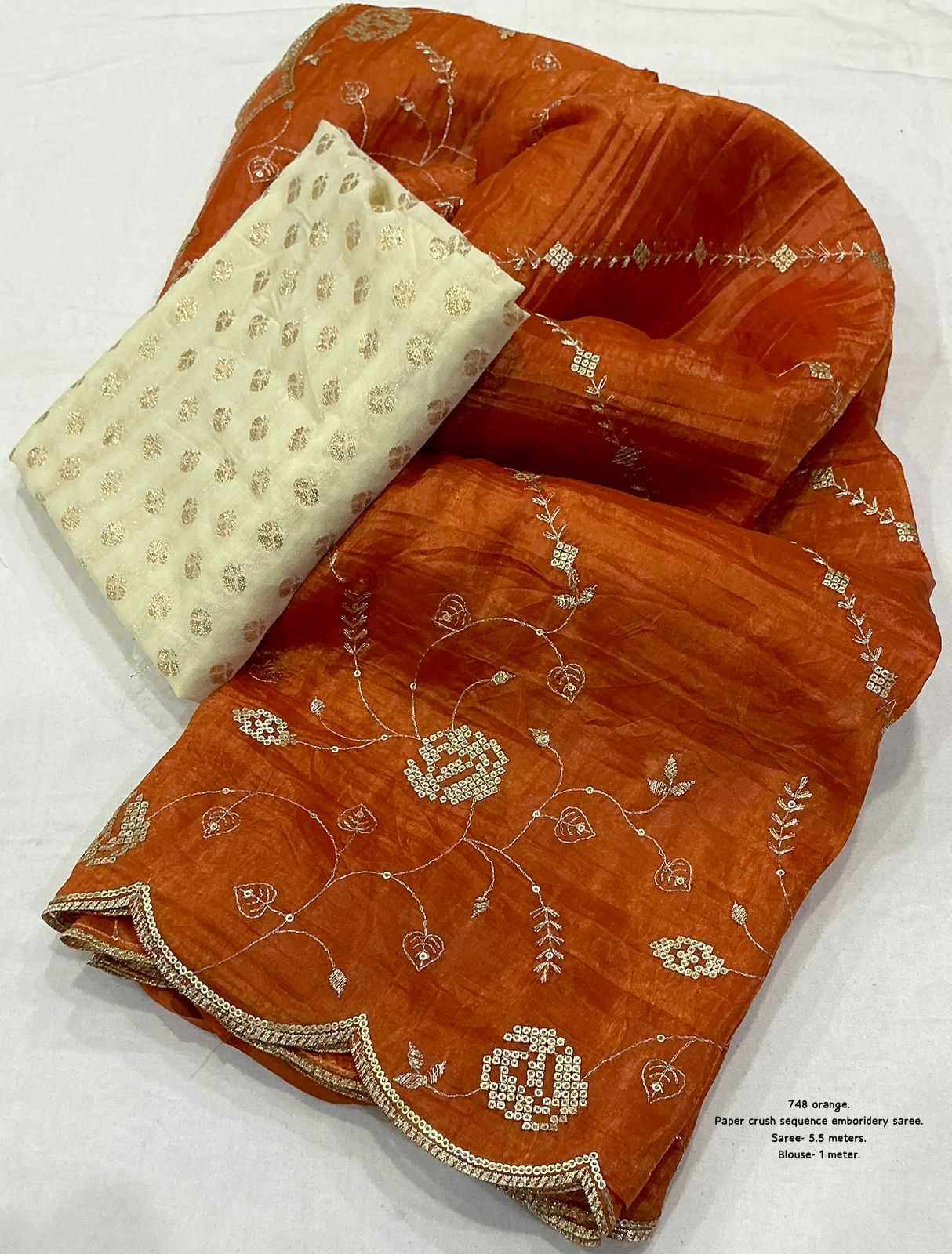 Ynf Soft Gold Crush KESH433 749 paper crush Sarees Wholesale Designer Sarees Embroidered Sarees Orange Sarees Manufacturer- Kapda Export