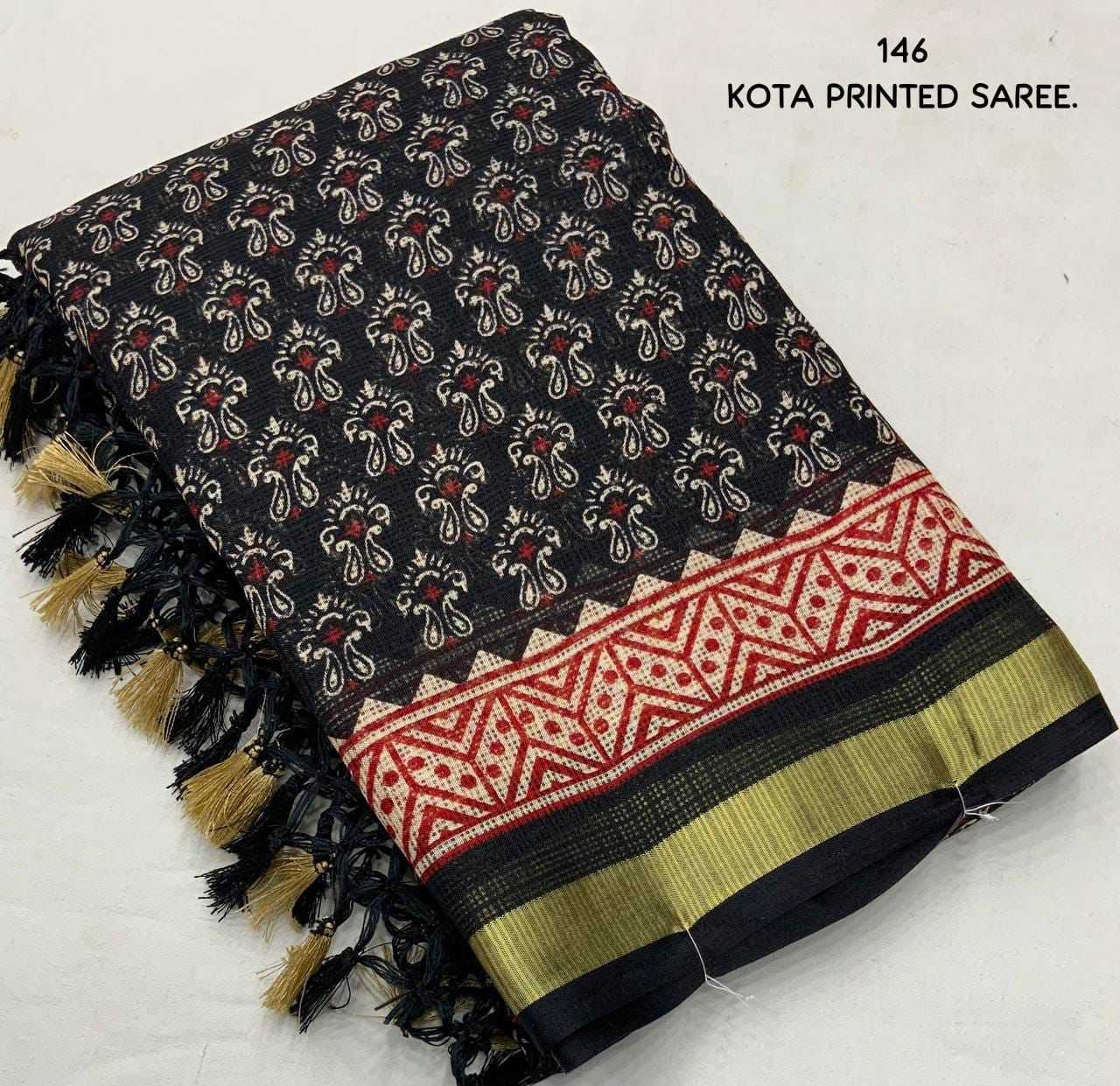 Ynf Soft Kota KESH433 146 ajrakh kota Sarees Wholesale Designer Sarees Kota Doria Sarees Zari Border Sarees Manufacturer- Kapda Export
