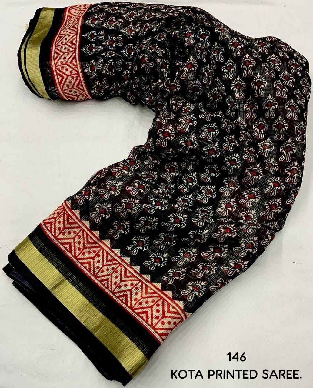 Ynf Soft Kota KESH433 146 ajrakh kota Sarees Wholesale Designer Sarees Kota Doria Sarees Zari Border Sarees Manufacturer- Kapda Export