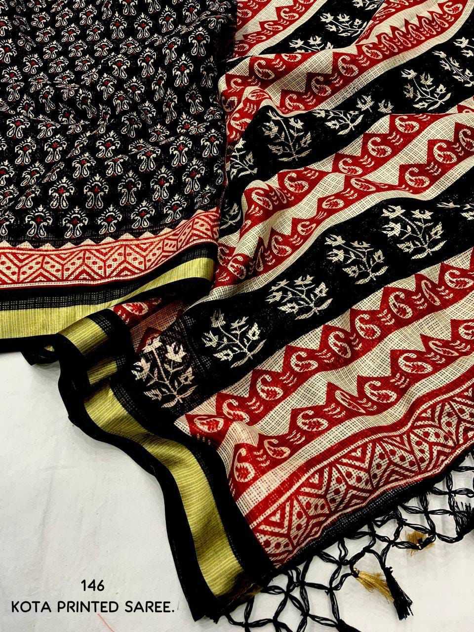 Ynf Soft Kota KESH433 146 ajrakh kota Sarees Wholesale Designer Sarees Kota Doria Sarees Zari Border Sarees Manufacturer- Kapda Export