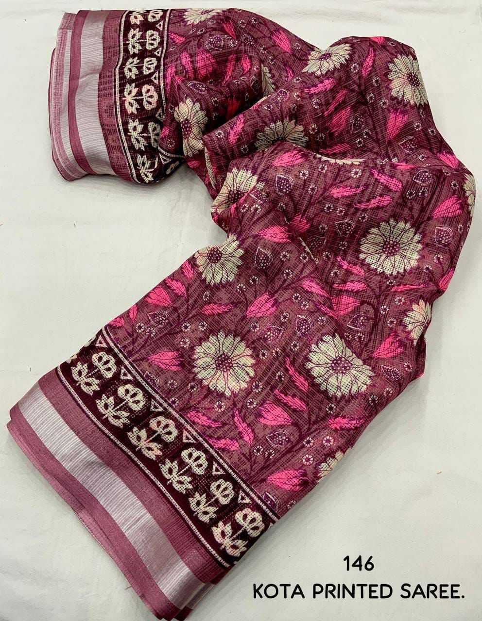 Ynf Soft Kota KESH433 146 ajrakh kota Sarees Wholesale Designer Sarees Kota Doria Sarees Zari Border Sarees Manufacturer- Kapda Export