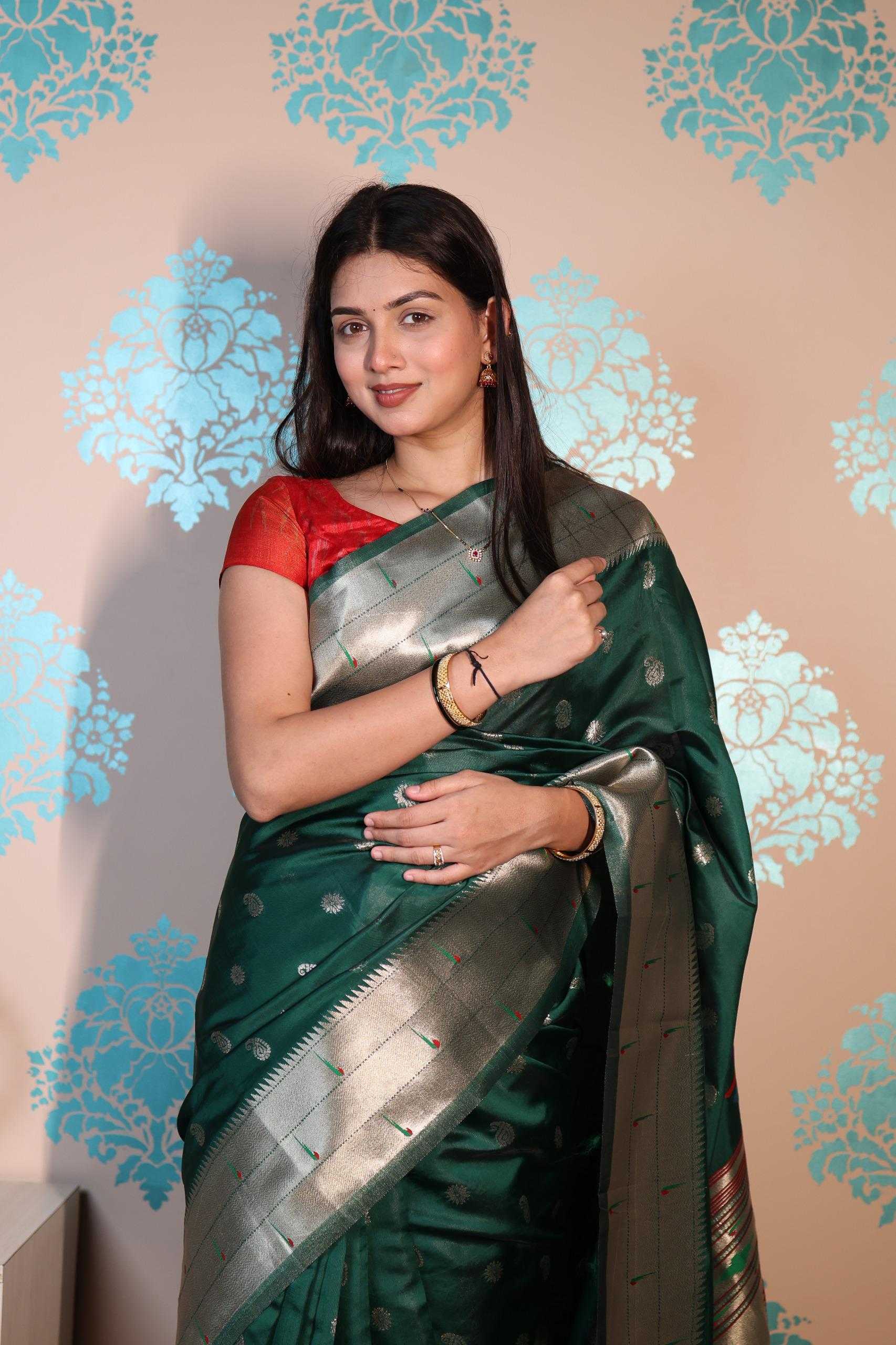 Ynf Soft Silk KESH672 morni paithani Silk Sarees Wholesale Soft Silk Sarees Designer Silk Sarees Zari Border Silk Sarees Manufacturer- Kapda Export