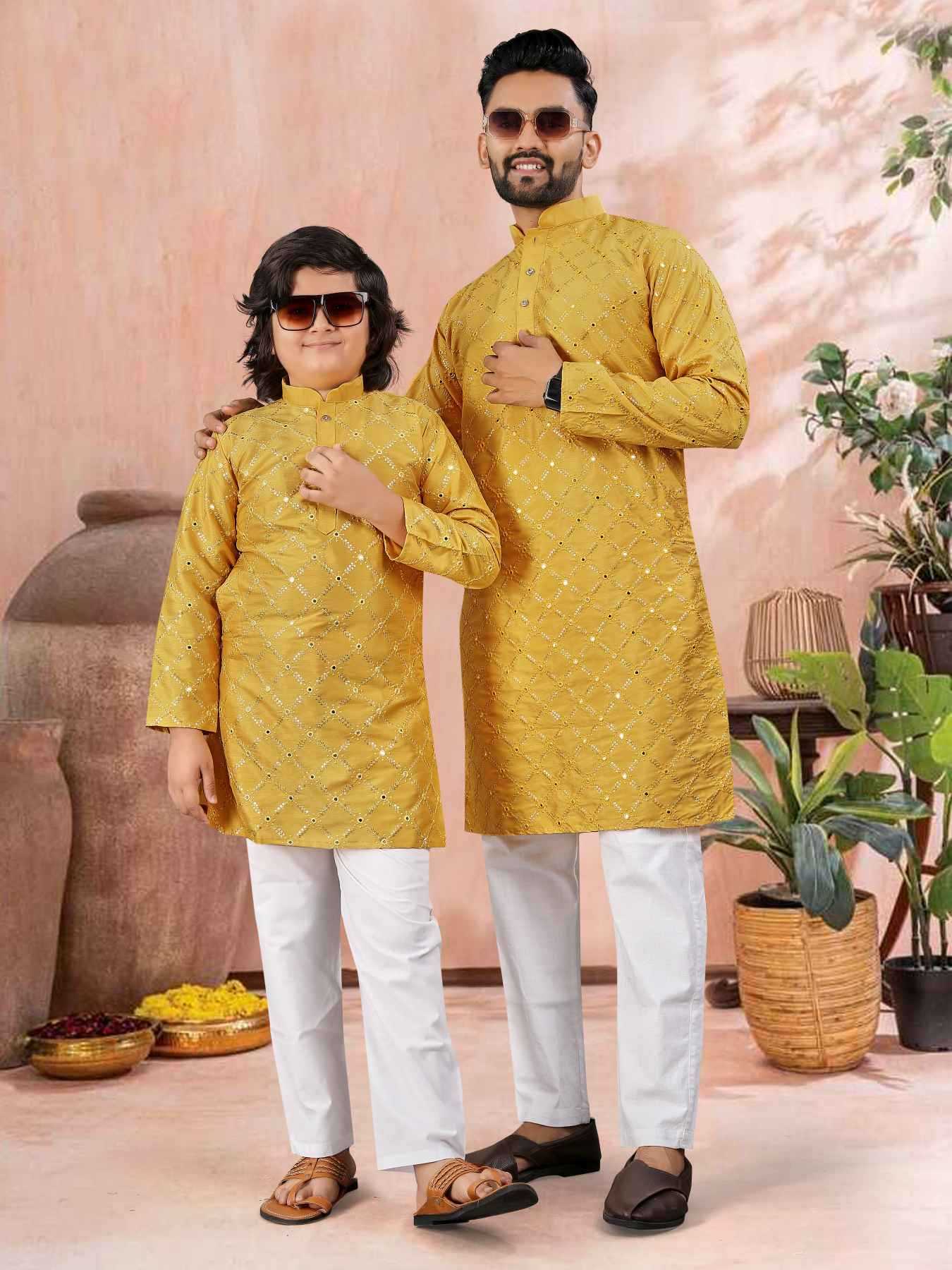 Ynf Soft Silk KESH747 GOLDEN Kids Wear Wholesale Boys Kurta Pyjama Kids Festive Wear Kids Party Wear Ethnic Manufacturer- Kapda Export