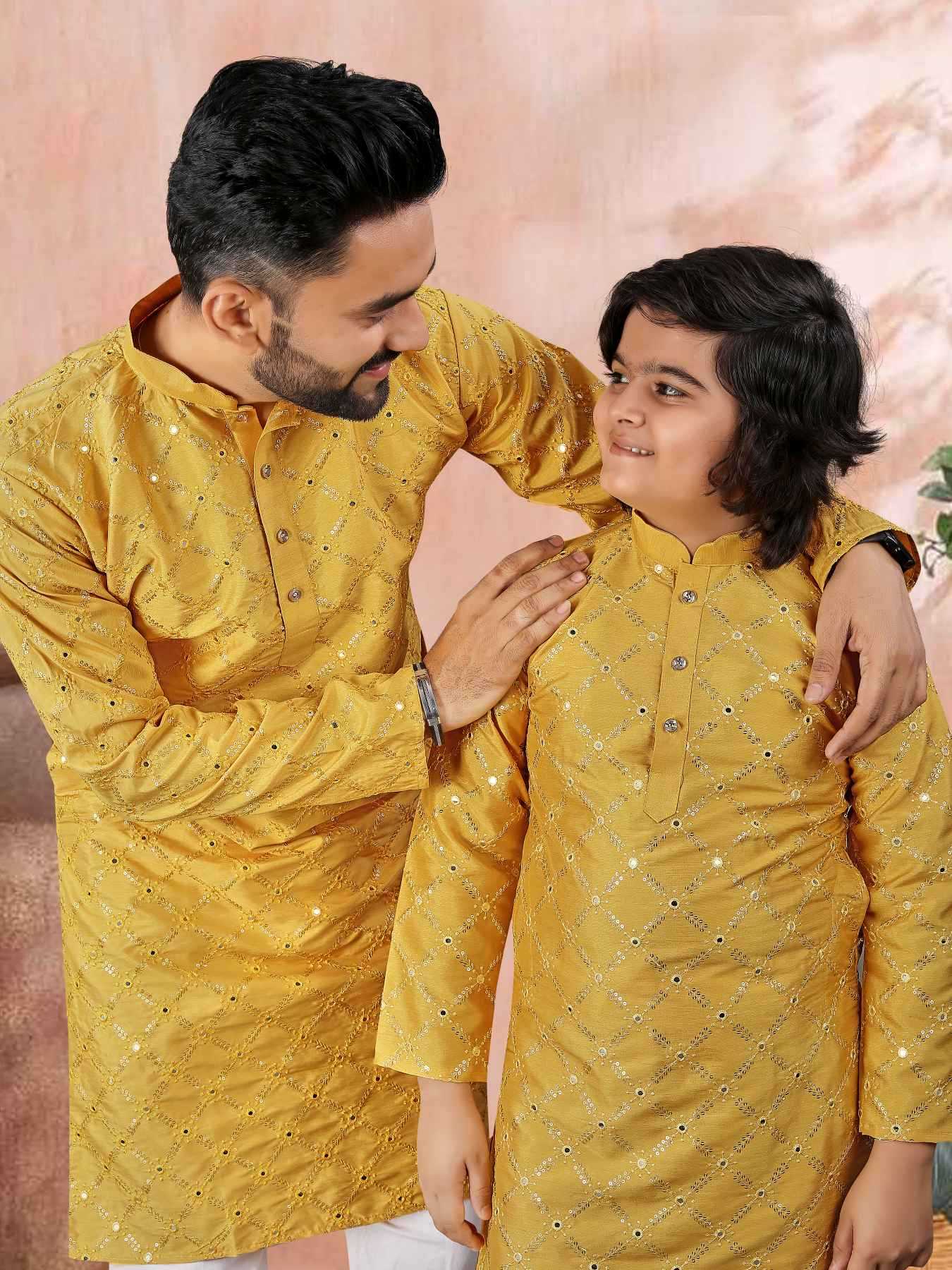 Ynf Soft Silk KESH747 GOLDEN Kids Wear Wholesale Boys Kurta Pyjama Kids Festive Wear Kids Party Wear Ethnic Manufacturer- Kapda Export