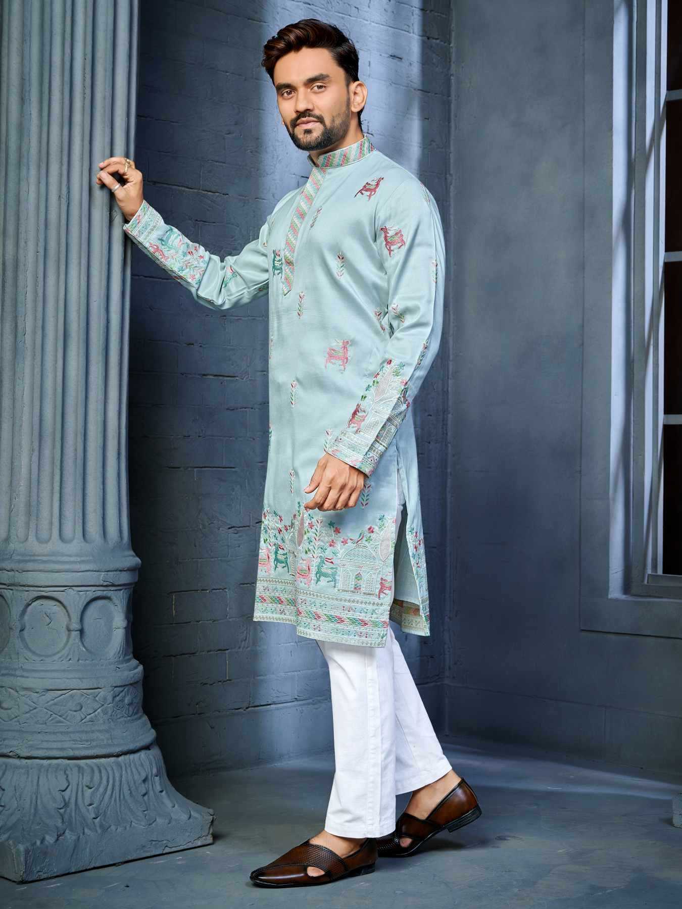 Ynf Soft Silk KESH747 RIVAYAT Mens Wear Wholesale Men Cotton Kurta Embroidered Kurta Pajama Designer Ethnic Set Manufacturer- Kapda Export