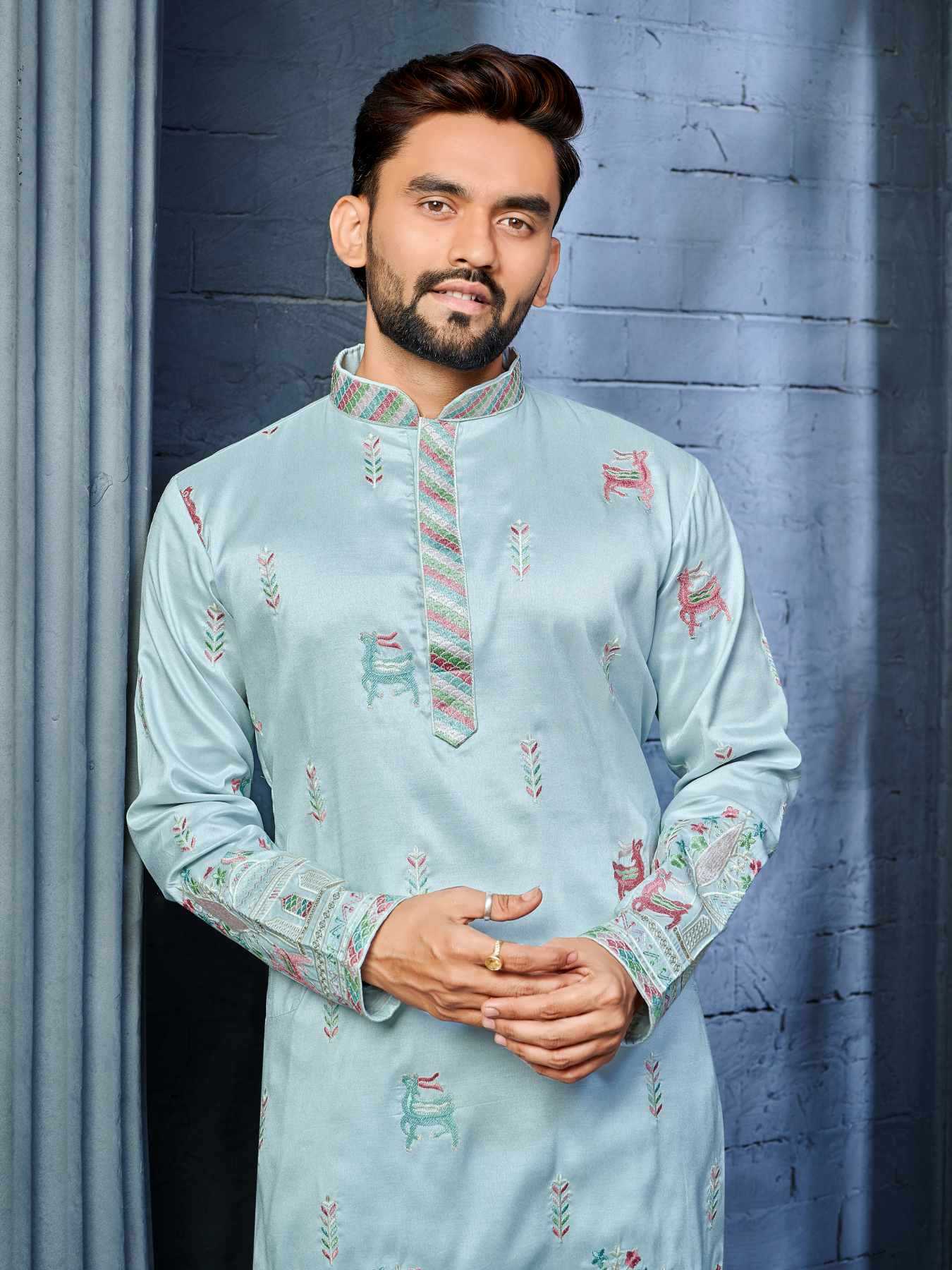 Ynf Soft Silk KESH747 RIVAYAT Mens Wear Wholesale Men Cotton Kurta Embroidered Kurta Pajama Designer Ethnic Set Manufacturer- Kapda Export