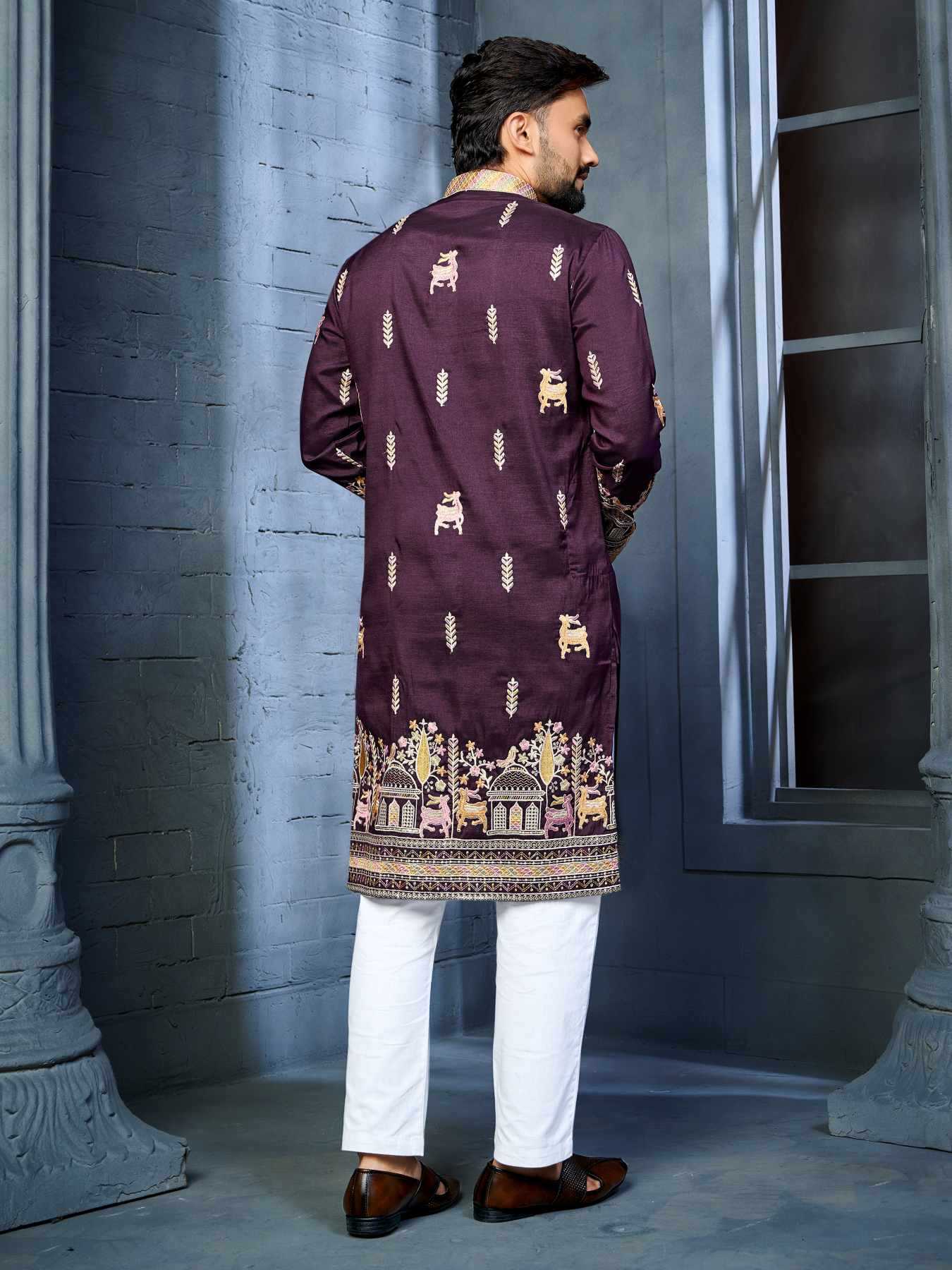 Ynf Soft Silk KESH747 RIVAYAT Mens Wear Wholesale Men Cotton Kurta Embroidered Kurta Pajama Designer Ethnic Set Manufacturer- Kapda Export