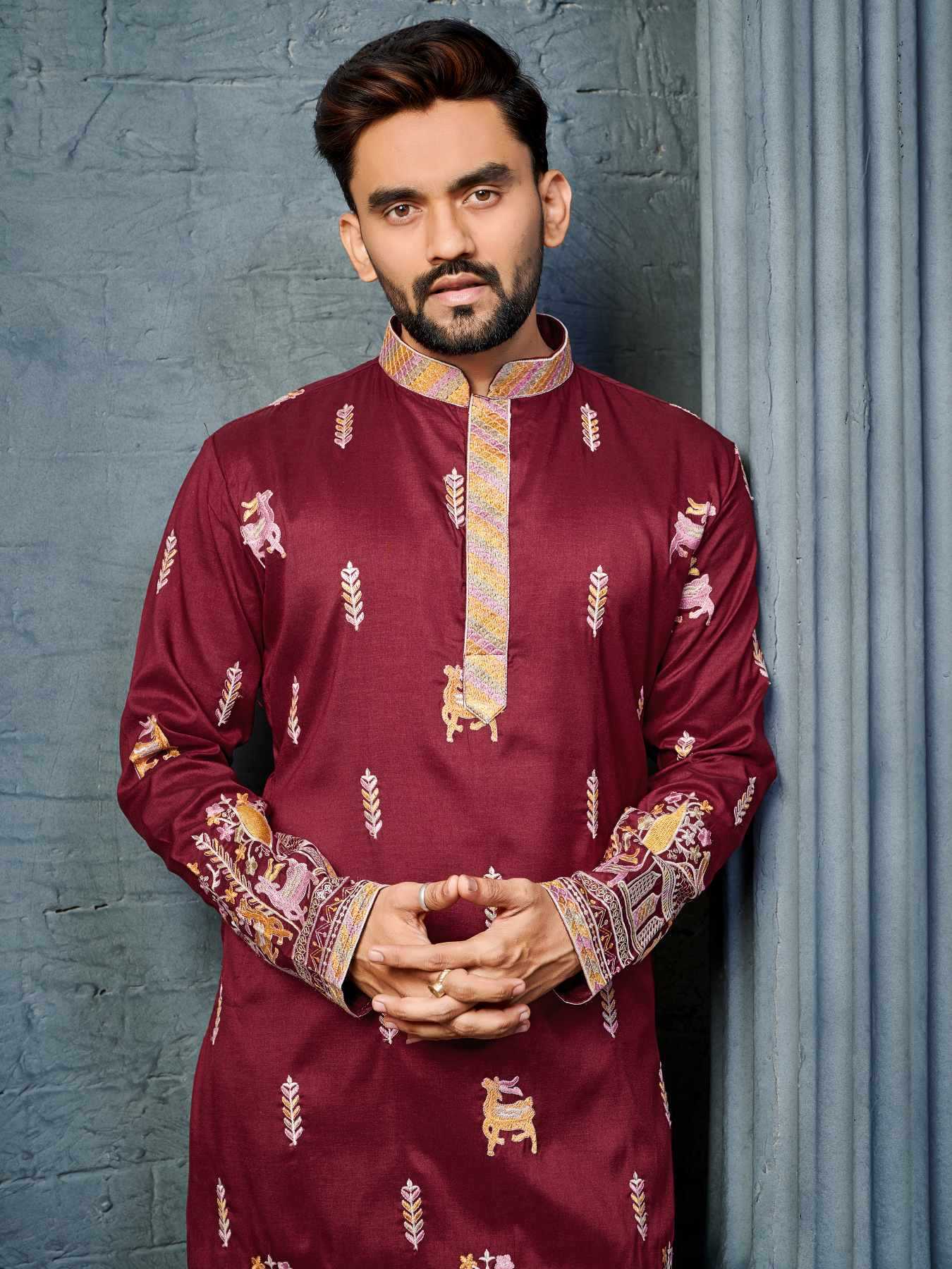Ynf Soft Silk KESH747 RIVAYAT Mens Wear Wholesale Men Cotton Kurta Embroidered Kurta Pajama Designer Ethnic Set Manufacturer- Kapda Export