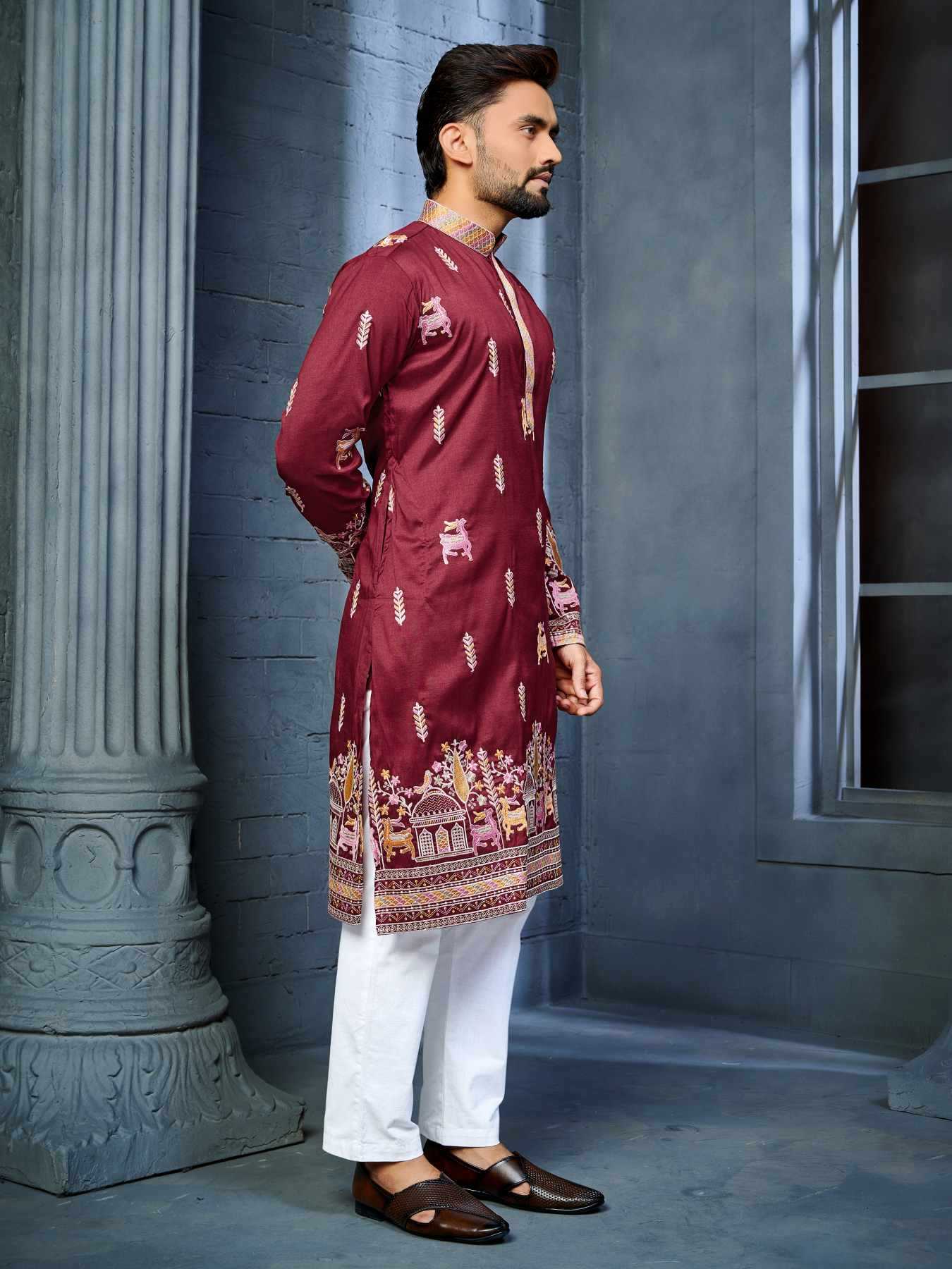 Ynf Soft Silk KESH747 RIVAYAT Mens Wear Wholesale Men Cotton Kurta Embroidered Kurta Pajama Designer Ethnic Set Manufacturer- Kapda Export