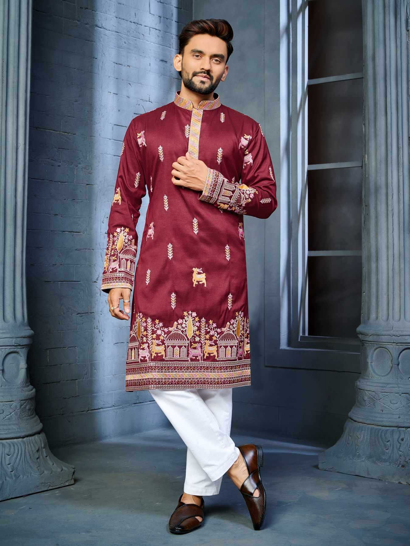 Ynf Soft Silk KESH747 RIVAYAT Mens Wear Wholesale Men Cotton Kurta Embroidered Kurta Pajama Designer Ethnic Set Manufacturer- Kapda Export