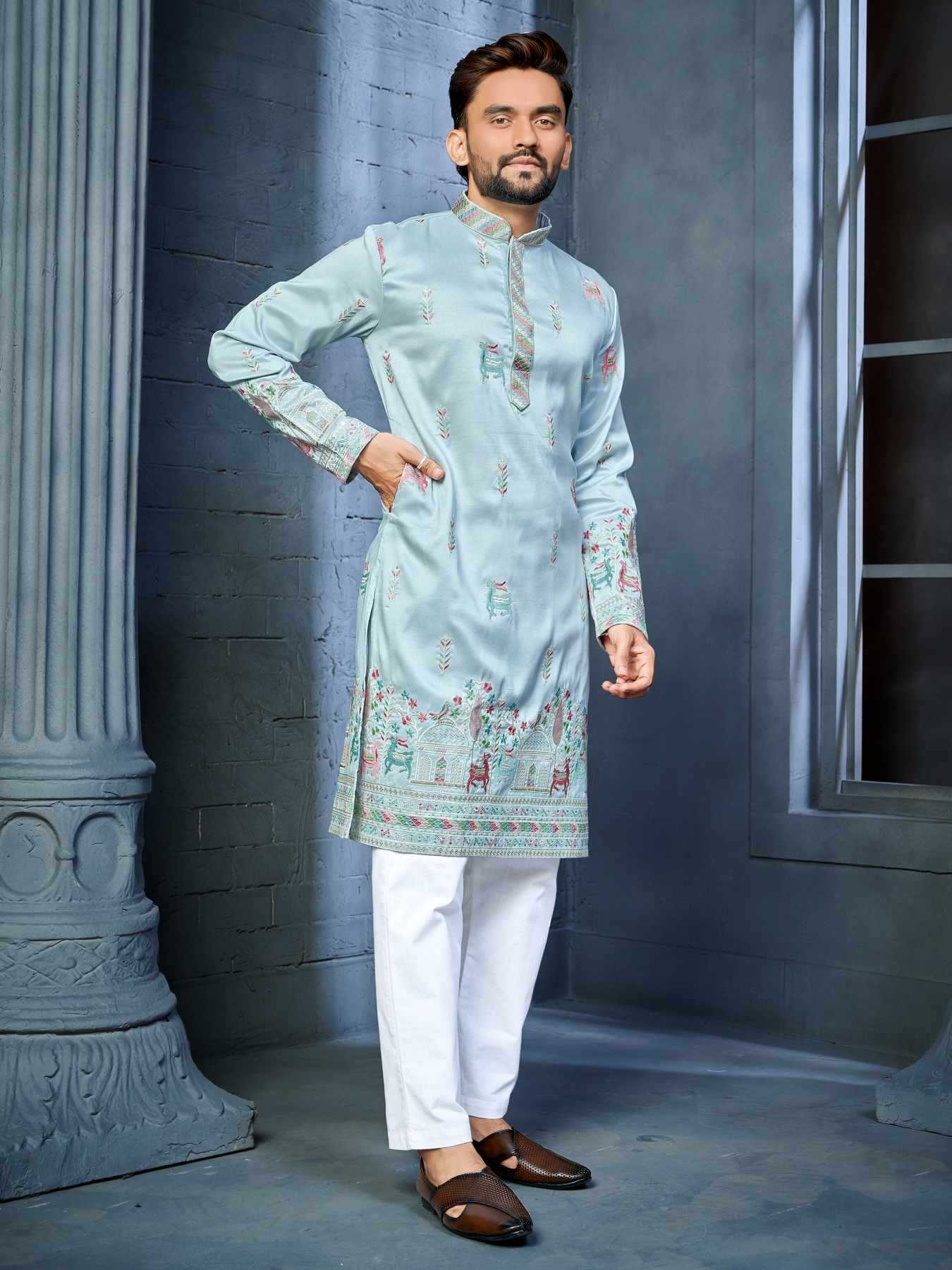 Ynf Soft Silk KESH747 RIVAYAT Mens Wear Wholesale Men Cotton Kurta Embroidered Kurta Pajama Designer Ethnic Set Manufacturer- Kapda Export