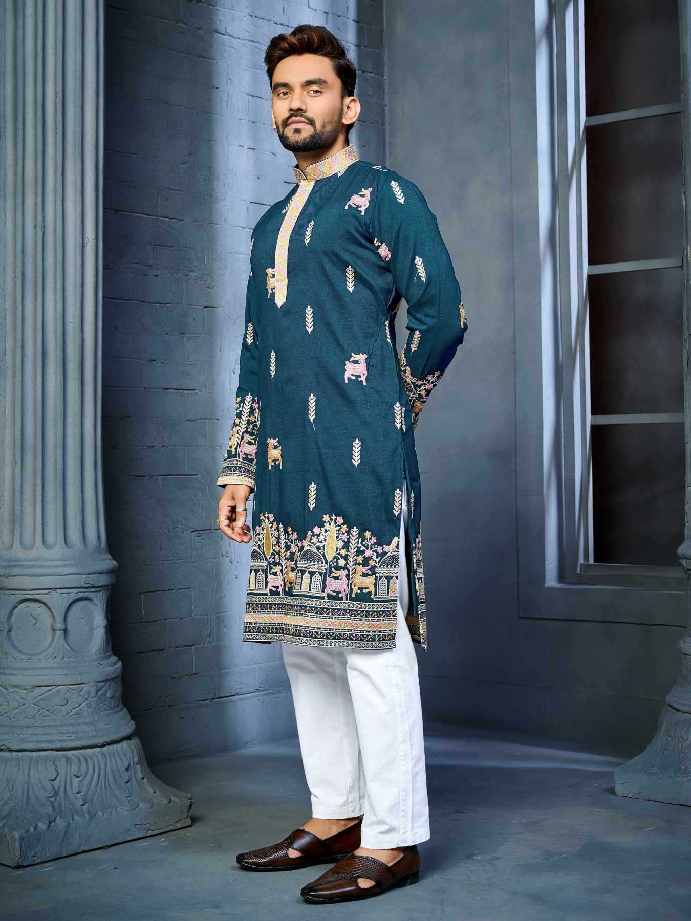 Ynf Soft Silk KESH747 RIVAYAT Mens Wear Wholesale Men Cotton Kurta Embroidered Kurta Pajama Designer Ethnic Set Manufacturer- Kapda Export