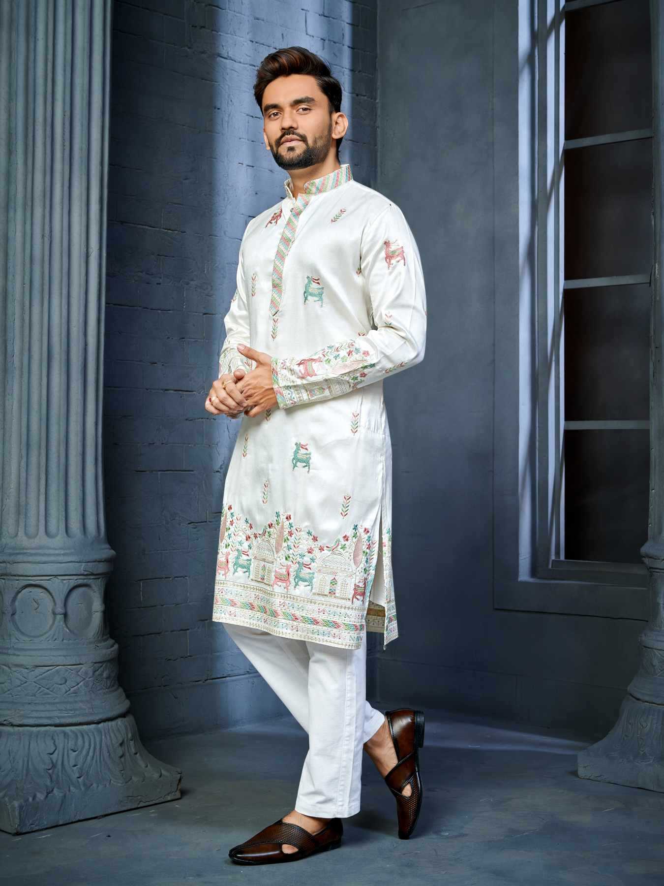 Ynf Soft Silk KESH747 RIVAYAT Mens Wear Wholesale Men Cotton Kurta Embroidered Kurta Pajama Designer Ethnic Set Manufacturer- Kapda Export