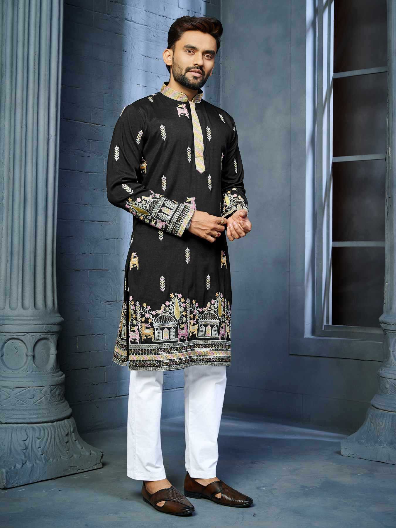 Ynf Soft Silk KESH747 RIVAYAT Mens Wear Wholesale Men Cotton Kurta Embroidered Kurta Pajama Designer Ethnic Set Manufacturer- Kapda Export