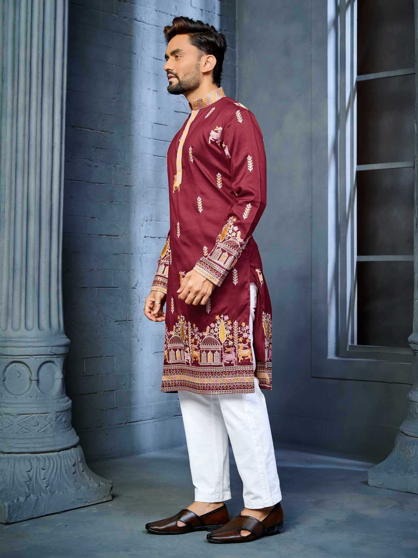 Ynf Soft Silk KESH747 RIVAYAT Mens Wear Wholesale Men Cotton Kurta Embroidered Kurta Pajama Designer Ethnic Set Manufacturer- Kapda Export