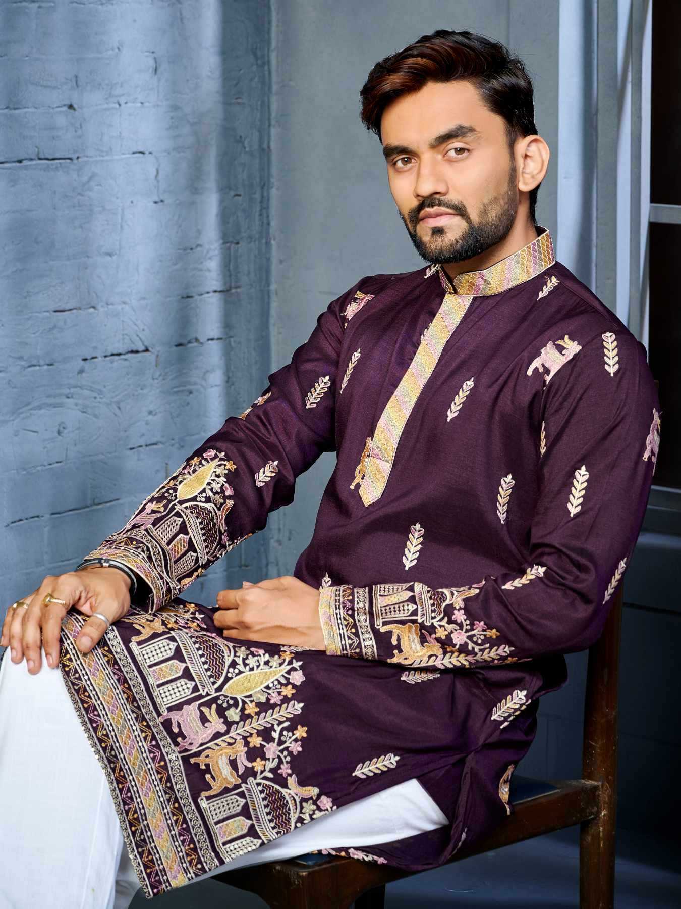 Ynf Soft Silk KESH747 RIVAYAT Mens Wear Wholesale Men Cotton Kurta Embroidered Kurta Pajama Designer Ethnic Set Manufacturer- Kapda Export