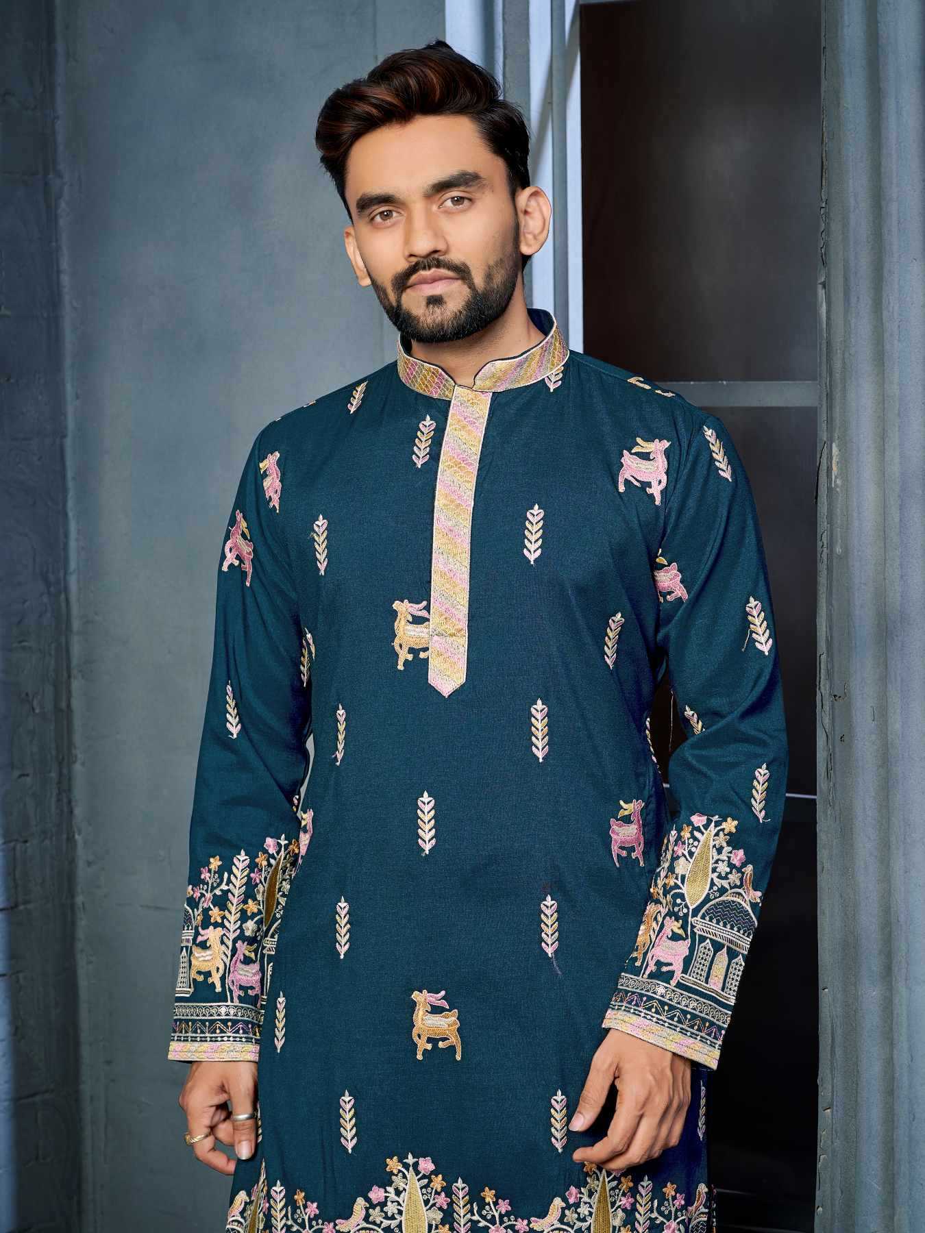 Ynf Soft Silk KESH747 RIVAYAT Mens Wear Wholesale Men Cotton Kurta Embroidered Kurta Pajama Designer Ethnic Set Manufacturer- Kapda Export