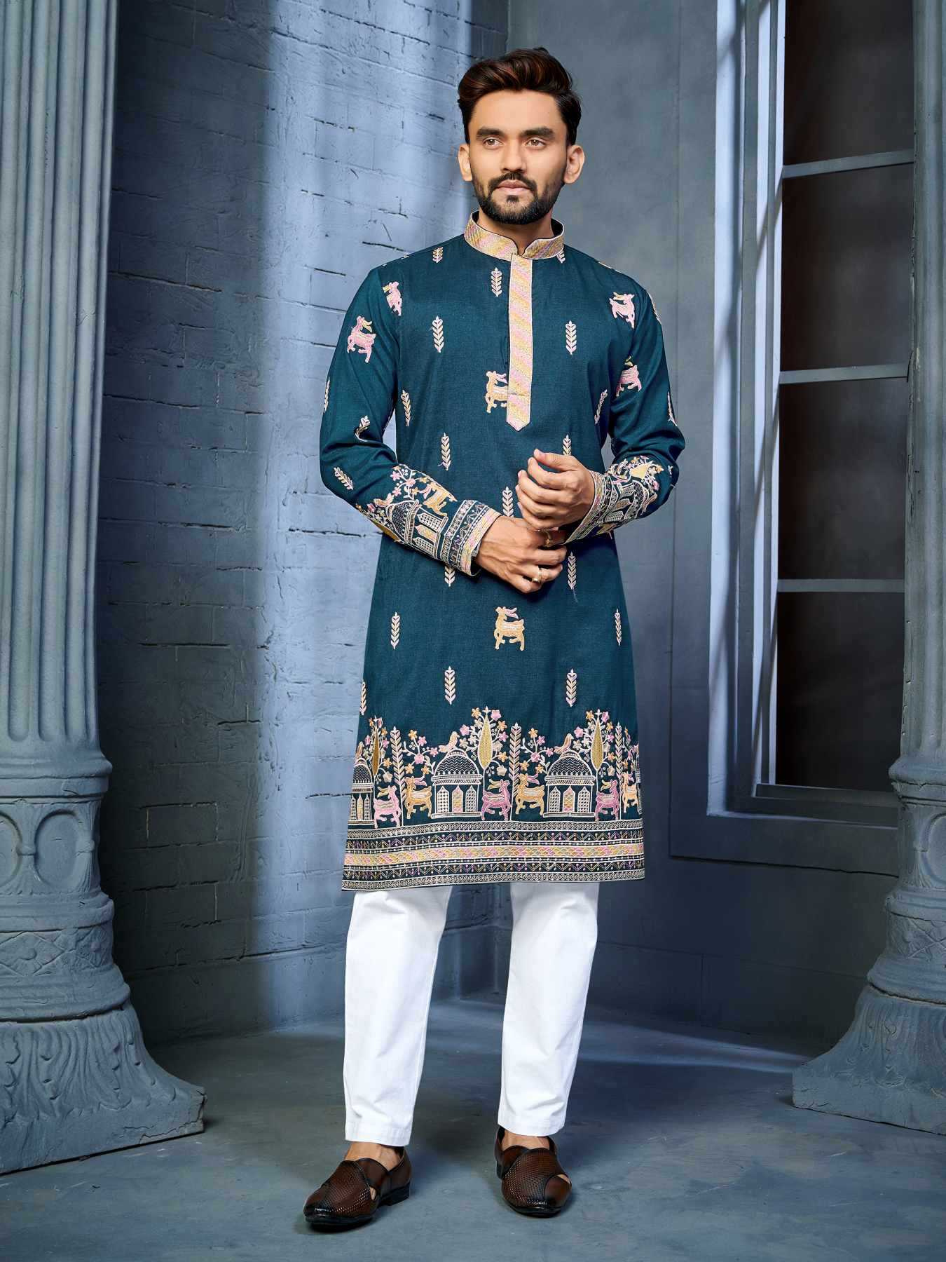Ynf Soft Silk KESH747 RIVAYAT Mens Wear Wholesale Men Cotton Kurta Embroidered Kurta Pajama Designer Ethnic Set Manufacturer- Kapda Export