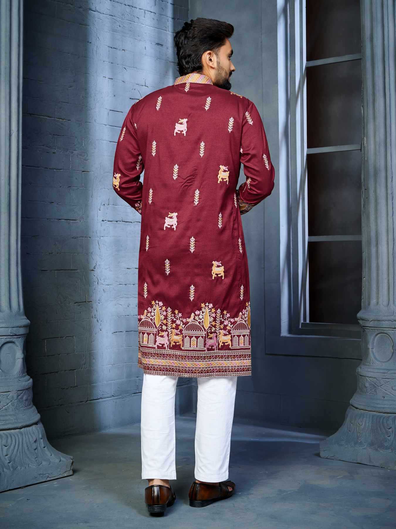 Ynf Soft Silk KESH747 RIVAYAT Mens Wear Wholesale Men Cotton Kurta Embroidered Kurta Pajama Designer Ethnic Set Manufacturer- Kapda Export