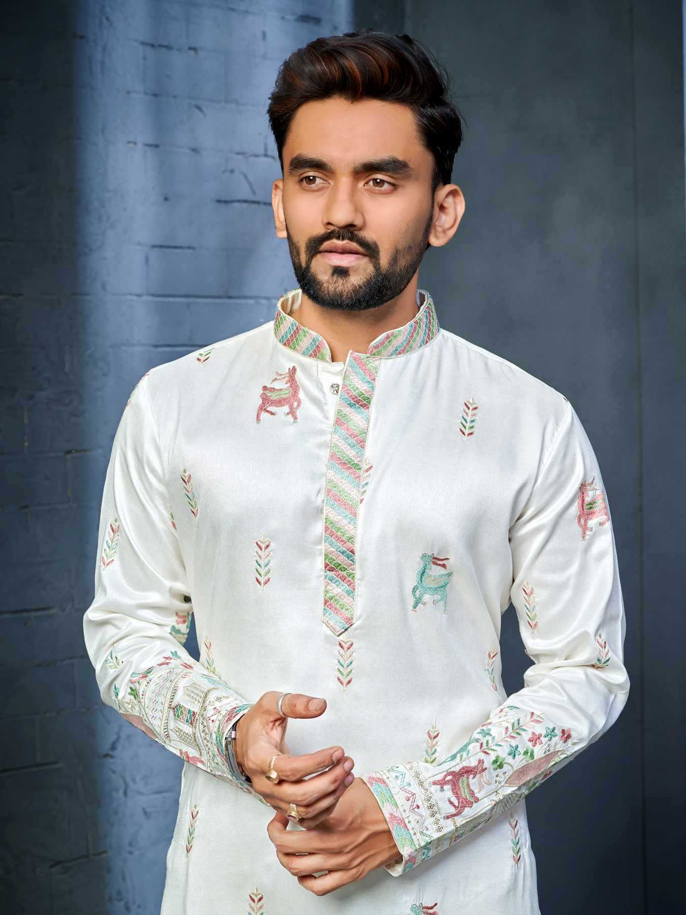 Ynf Soft Silk KESH747 RIVAYAT Mens Wear Wholesale Men Cotton Kurta Embroidered Kurta Pajama Designer Ethnic Set Manufacturer- Kapda Export