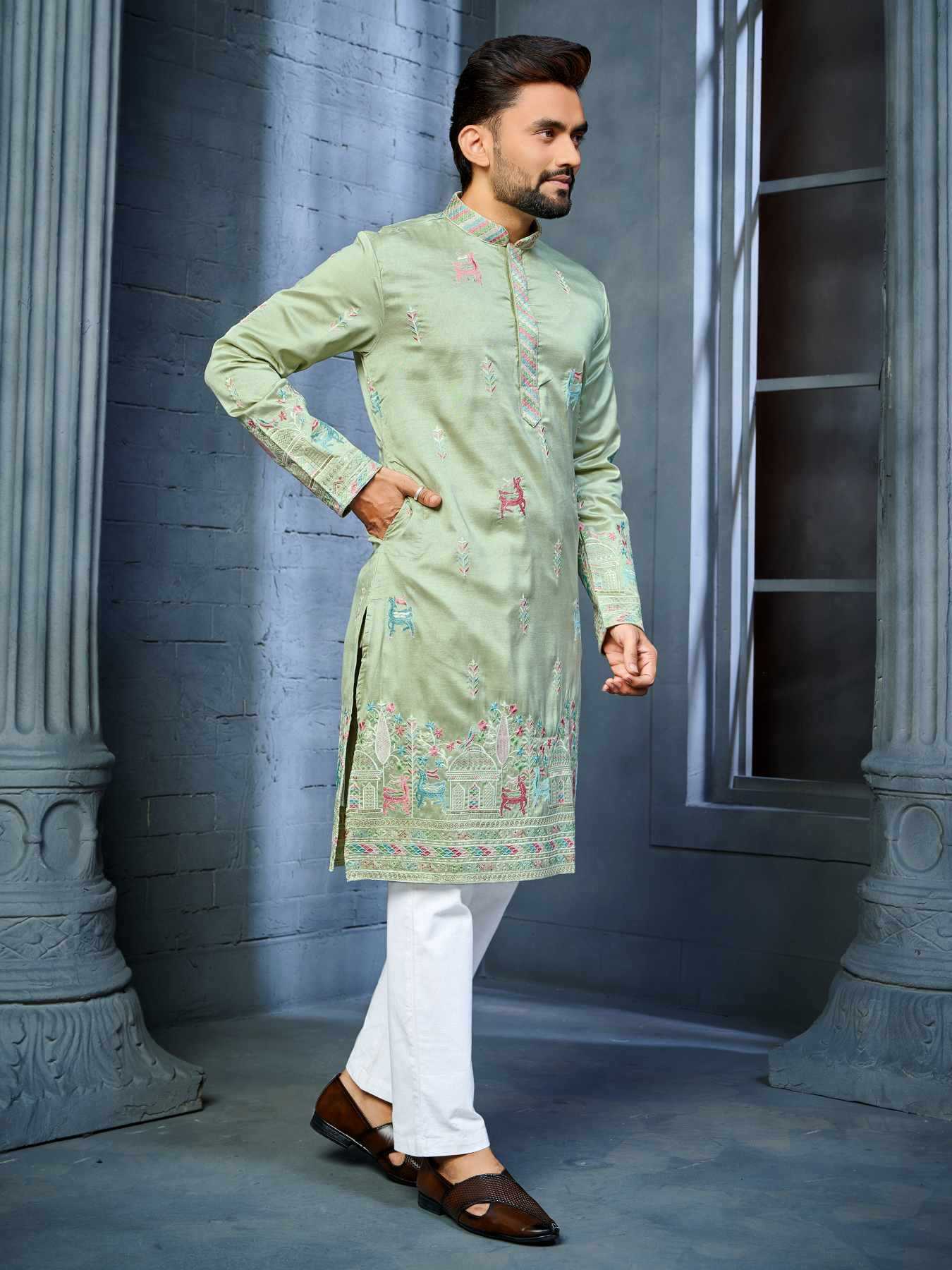 Ynf Soft Silk KESH747 RIVAYAT Mens Wear Wholesale Men Cotton Kurta Embroidered Kurta Pajama Designer Ethnic Set Manufacturer- Kapda Export