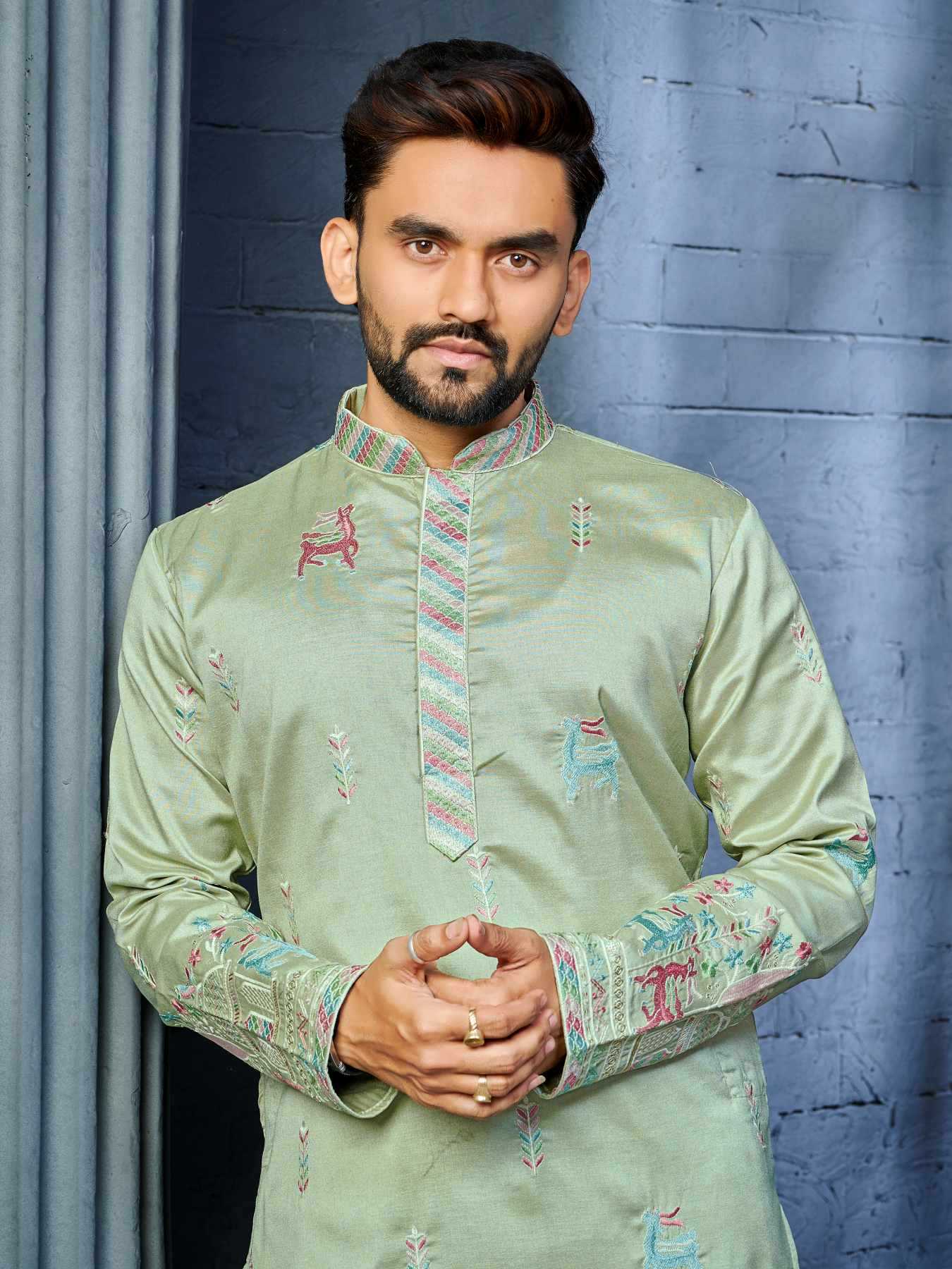 Ynf Soft Silk KESH747 RIVAYAT Mens Wear Wholesale Men Cotton Kurta Embroidered Kurta Pajama Designer Ethnic Set Manufacturer- Kapda Export