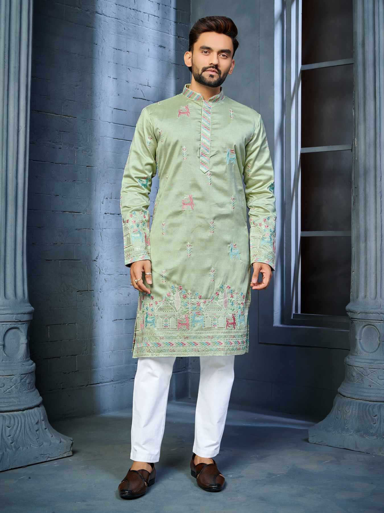 Ynf Soft Silk KESH747 RIVAYAT Mens Wear Wholesale Men Cotton Kurta Embroidered Kurta Pajama Designer Ethnic Set Manufacturer- Kapda Export