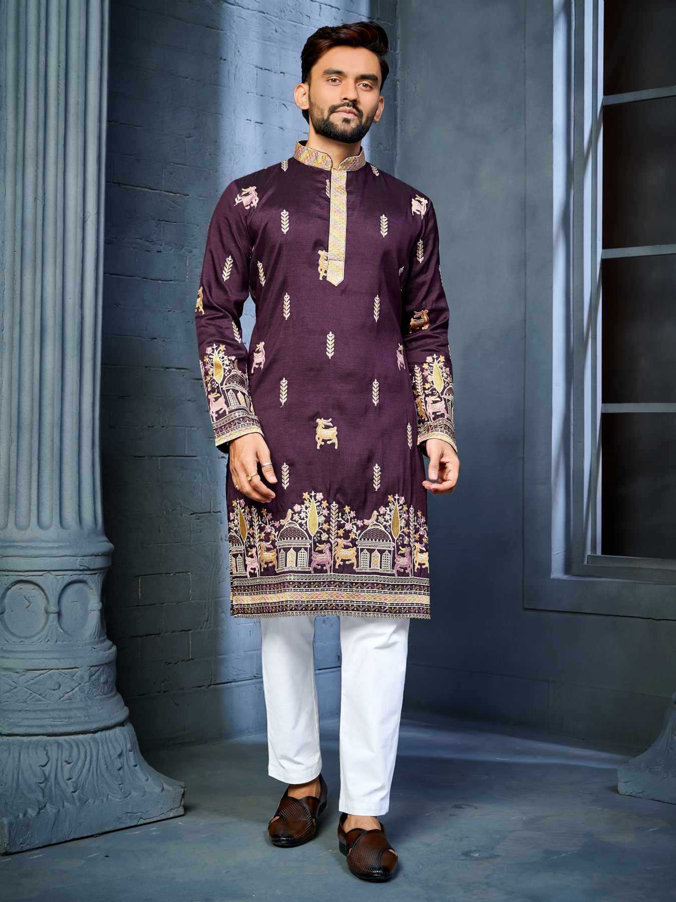 Ynf Soft Silk KESH747 RIVAYAT Mens Wear Wholesale Men Cotton Kurta Embroidered Kurta Pajama Designer Ethnic Set Manufacturer- Kapda Export
