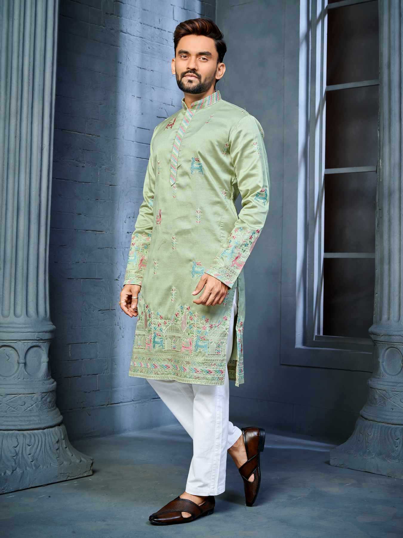 Ynf Soft Silk KESH747 RIVAYAT Mens Wear Wholesale Men Cotton Kurta Embroidered Kurta Pajama Designer Ethnic Set Manufacturer- Kapda Export