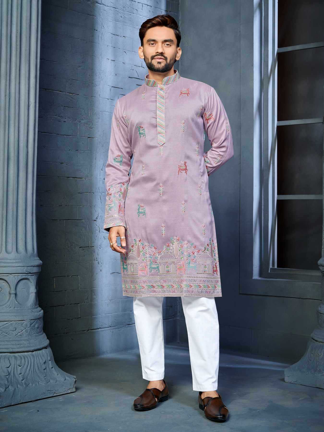 Ynf Soft Silk KESH747 RIVAYAT Mens Wear Wholesale Men Cotton Kurta Embroidered Kurta Pajama Designer Ethnic Set Manufacturer- Kapda Export