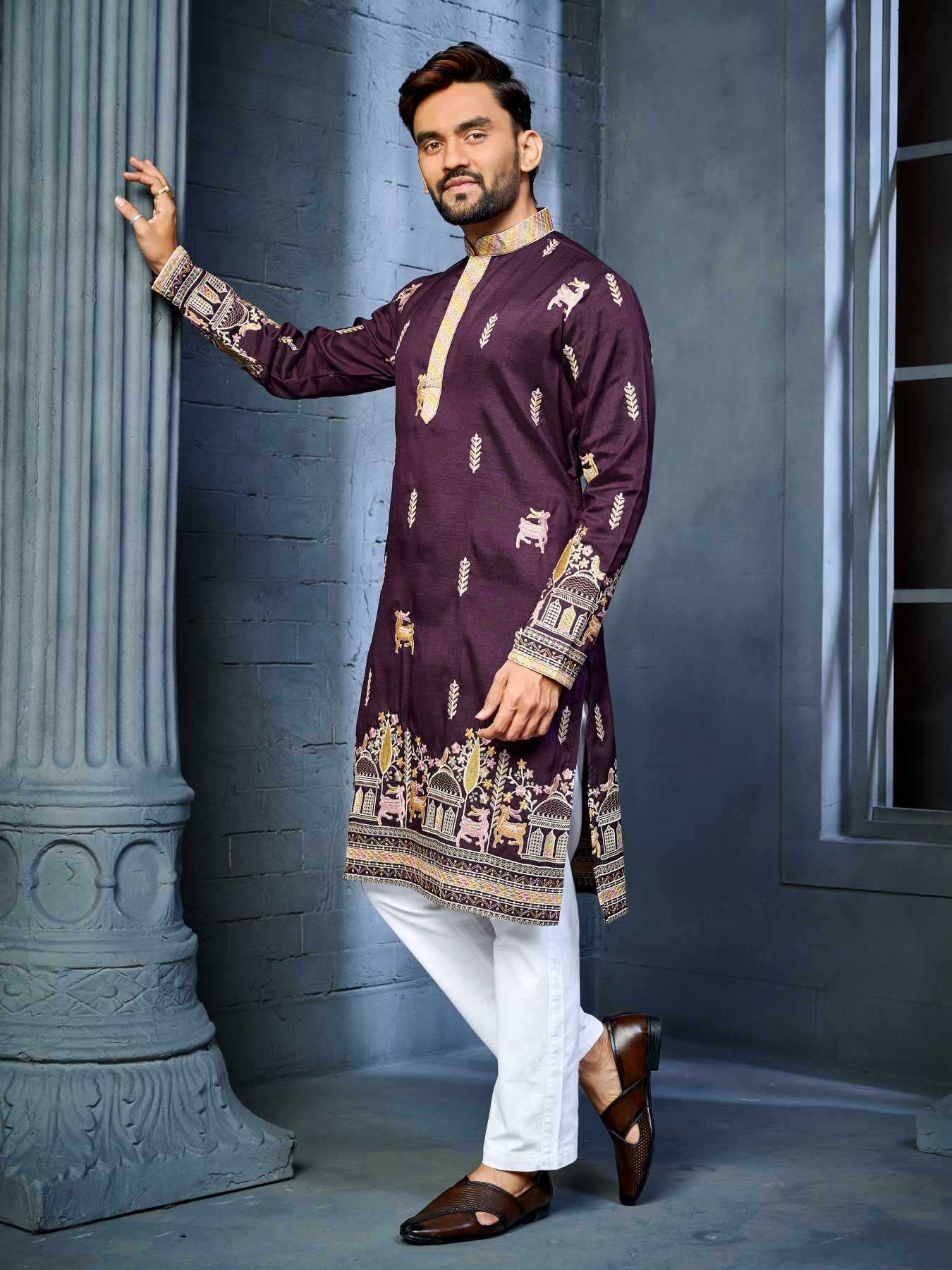 Ynf Soft Silk KESH747 RIVAYAT Mens Wear Wholesale Men Cotton Kurta Embroidered Kurta Pajama Designer Ethnic Set Manufacturer- Kapda Export