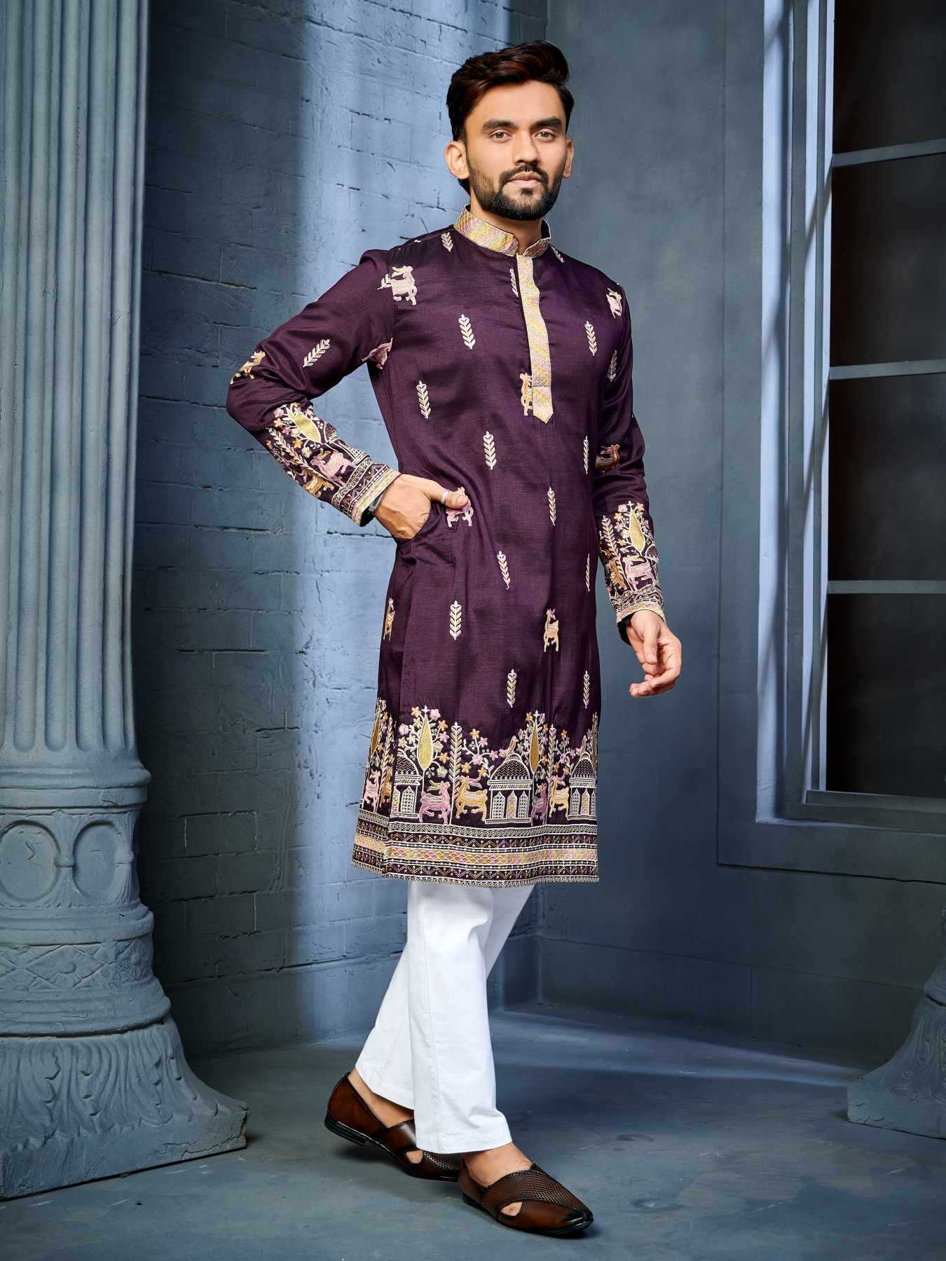 Ynf Soft Silk KESH747 RIVAYAT Mens Wear Wholesale Men Cotton Kurta Embroidered Kurta Pajama Designer Ethnic Set Manufacturer- Kapda Export