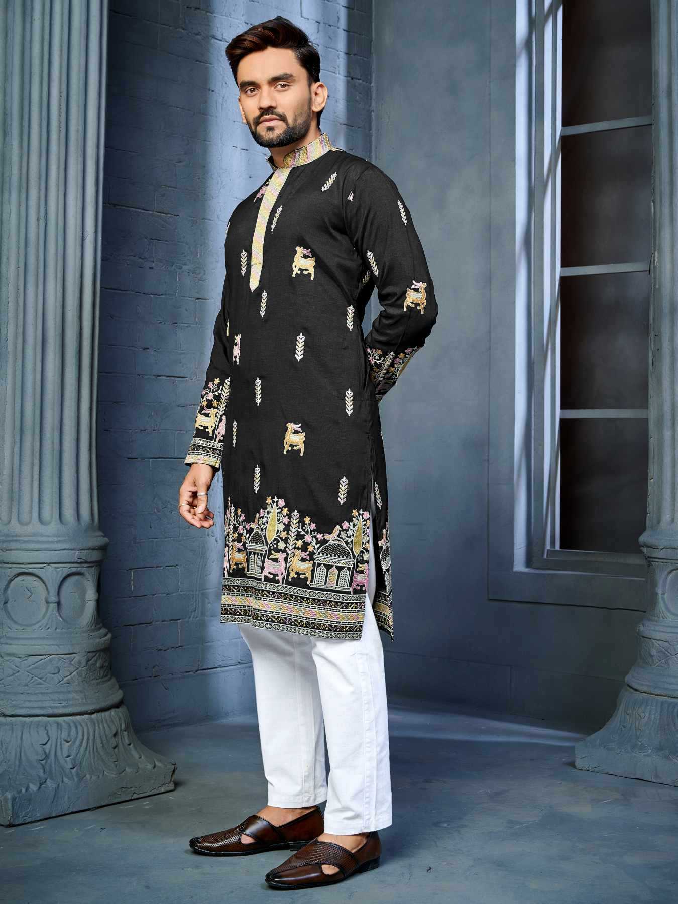 Ynf Soft Silk KESH747 RIVAYAT Mens Wear Wholesale Men Cotton Kurta Embroidered Kurta Pajama Designer Ethnic Set Manufacturer- Kapda Export