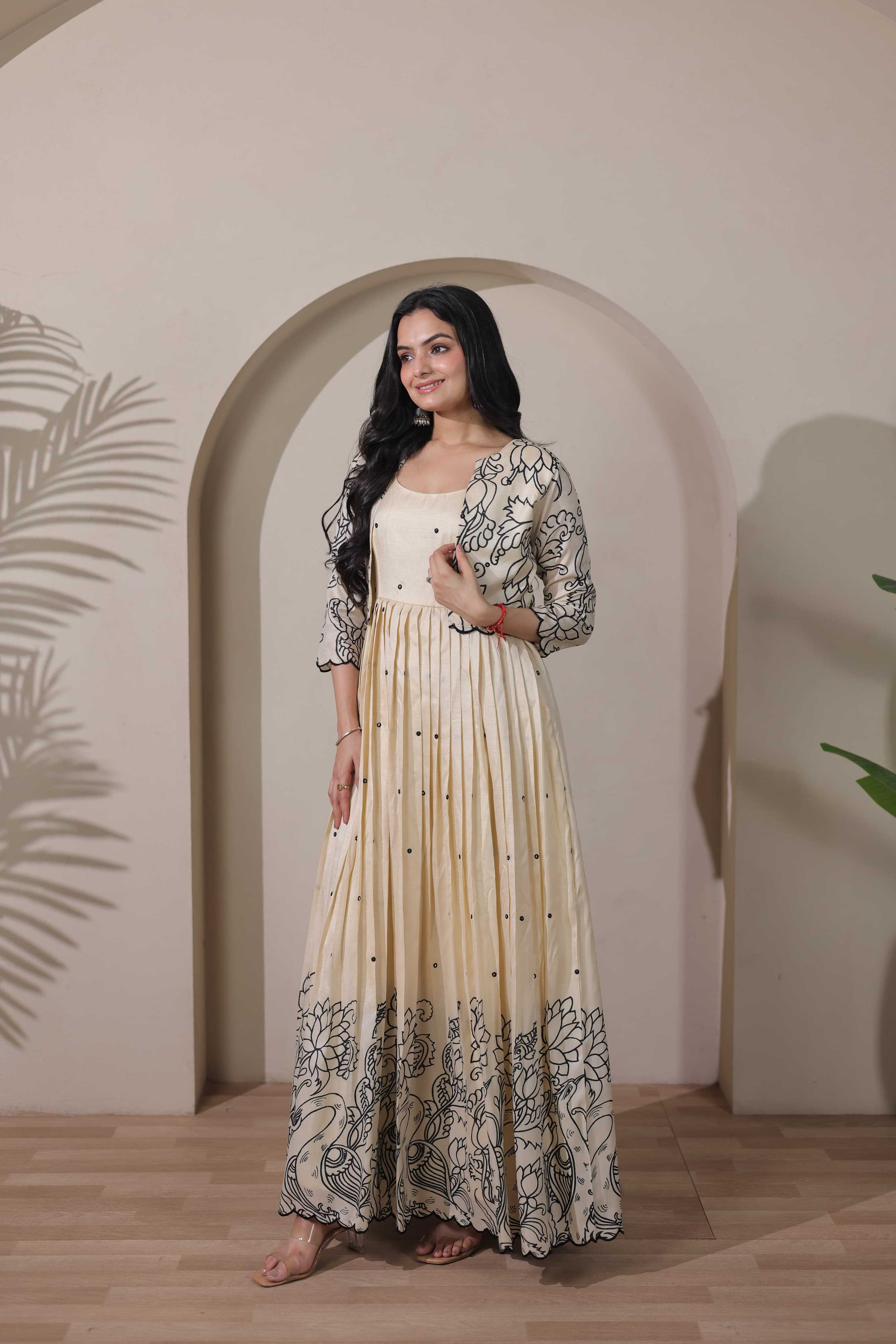 Ynf Tussar Silk KESH249 Arishaah Gowns Plus Size Collections Wholesale Printed Gowns Designer Gowns Silk Gowns Manufacturer- Kapda Export